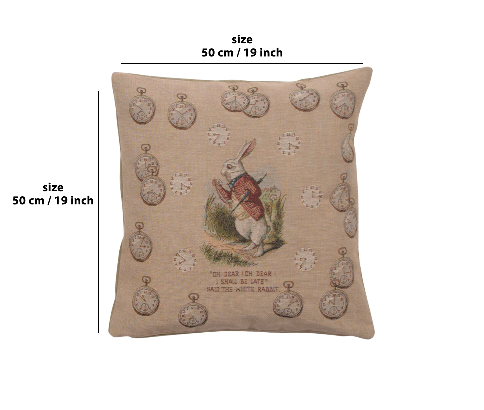 John Tenniel Late Rabbit Tapestry Pillow Cover 19x19 Inch Cotton Jacquard Woven Cushion Cover