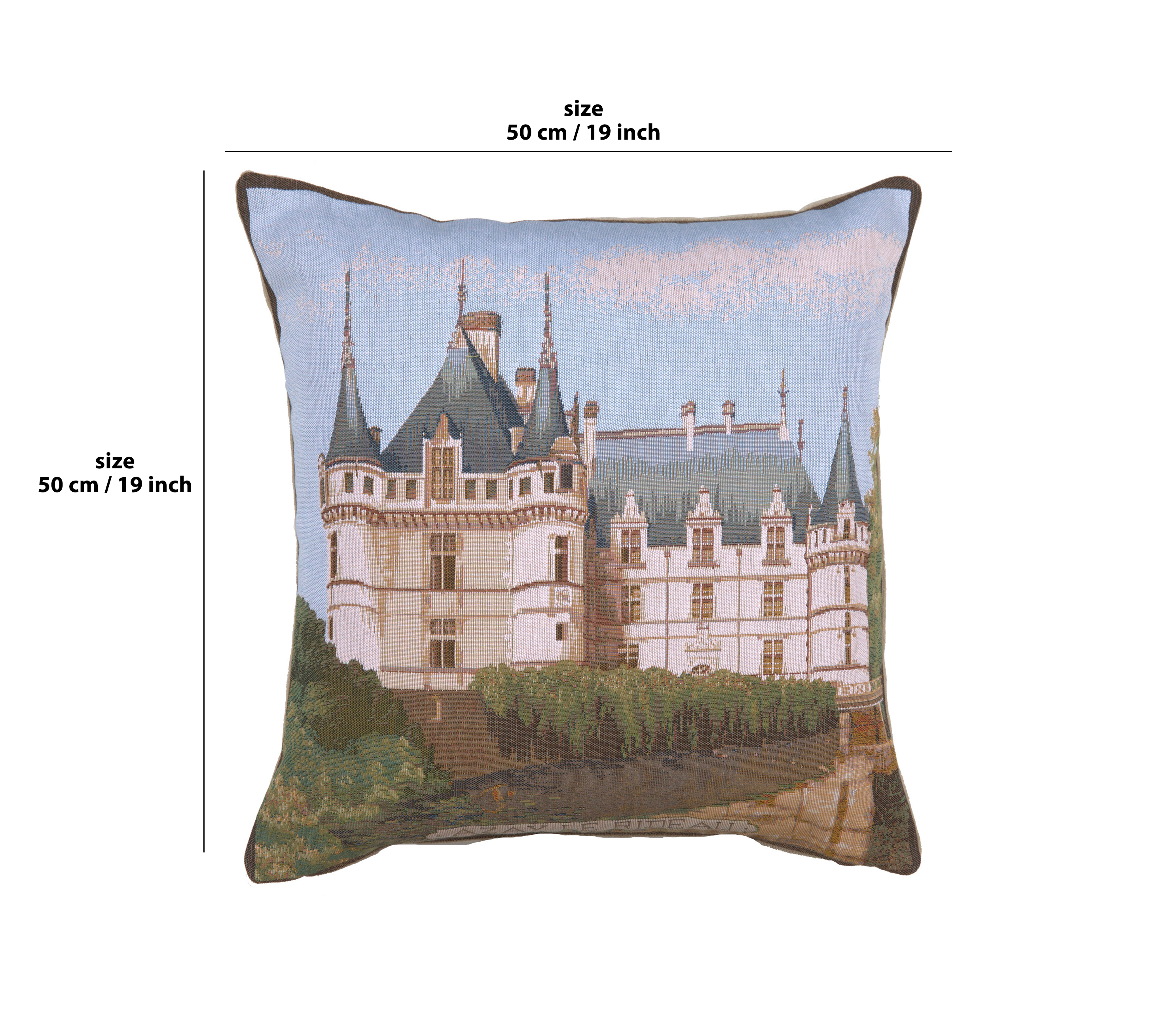 Castle Azay French Tapestry Pillow Cover 19x19 Inch Cotton Jacquard Woven Cushion Cover