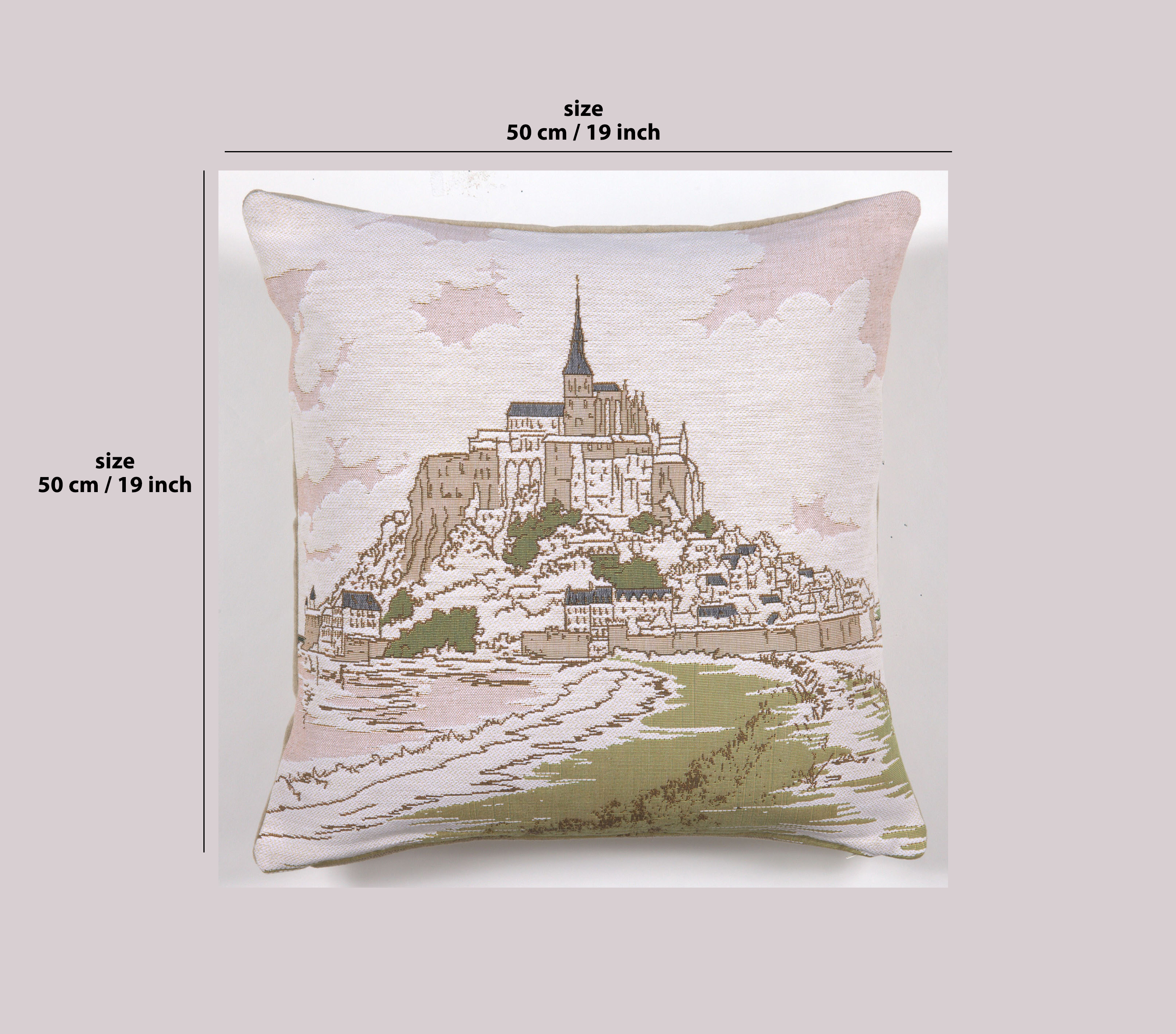 Mont Saint Michel French Tapestry Pillow Cover 19x19 Inch Cotton Jacquard Woven Cushion Cover