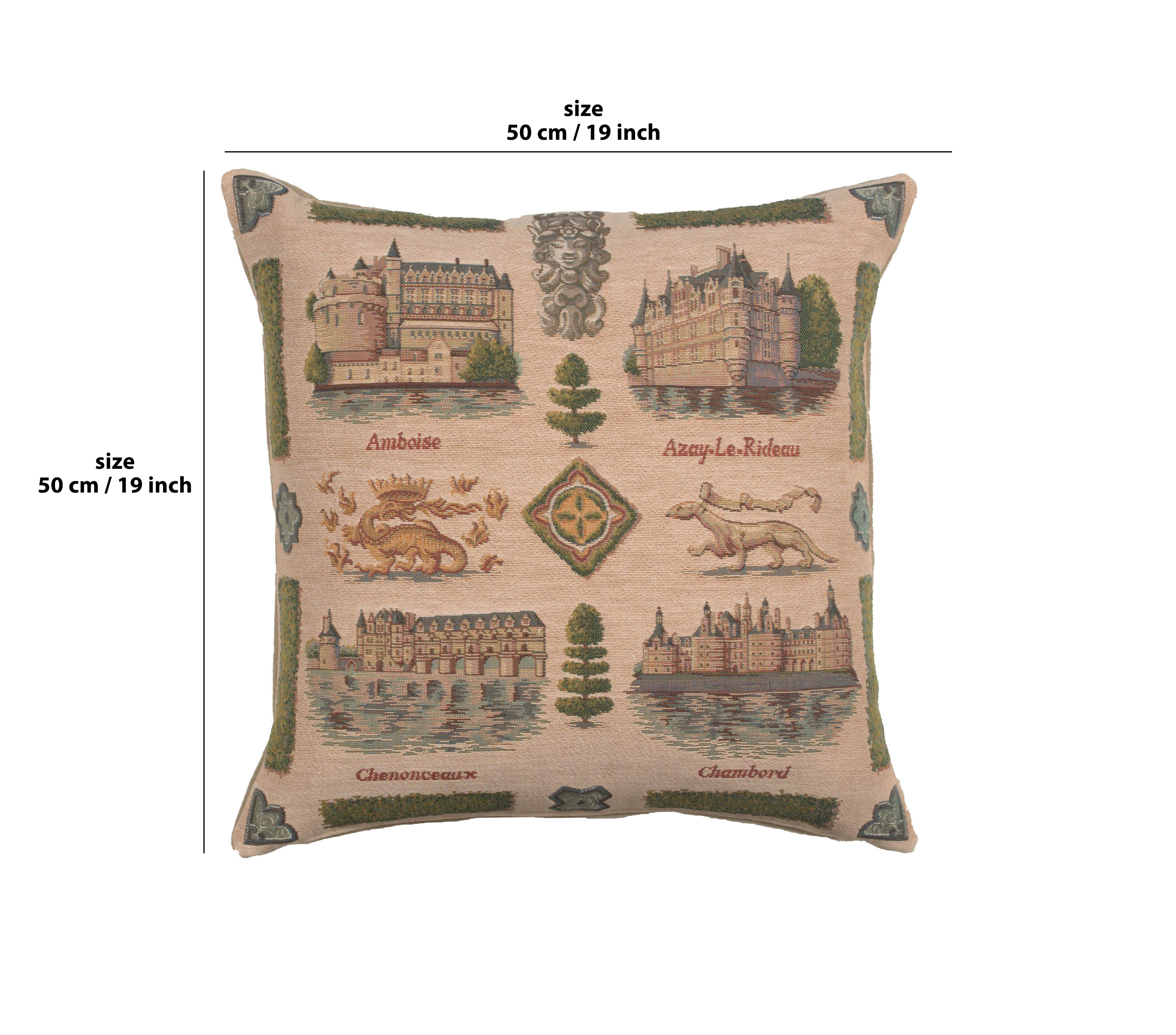 Loire Castle French Tapestry Pillow Cover 19x19 Inch Cotton Jacquard Woven Cushion Cover