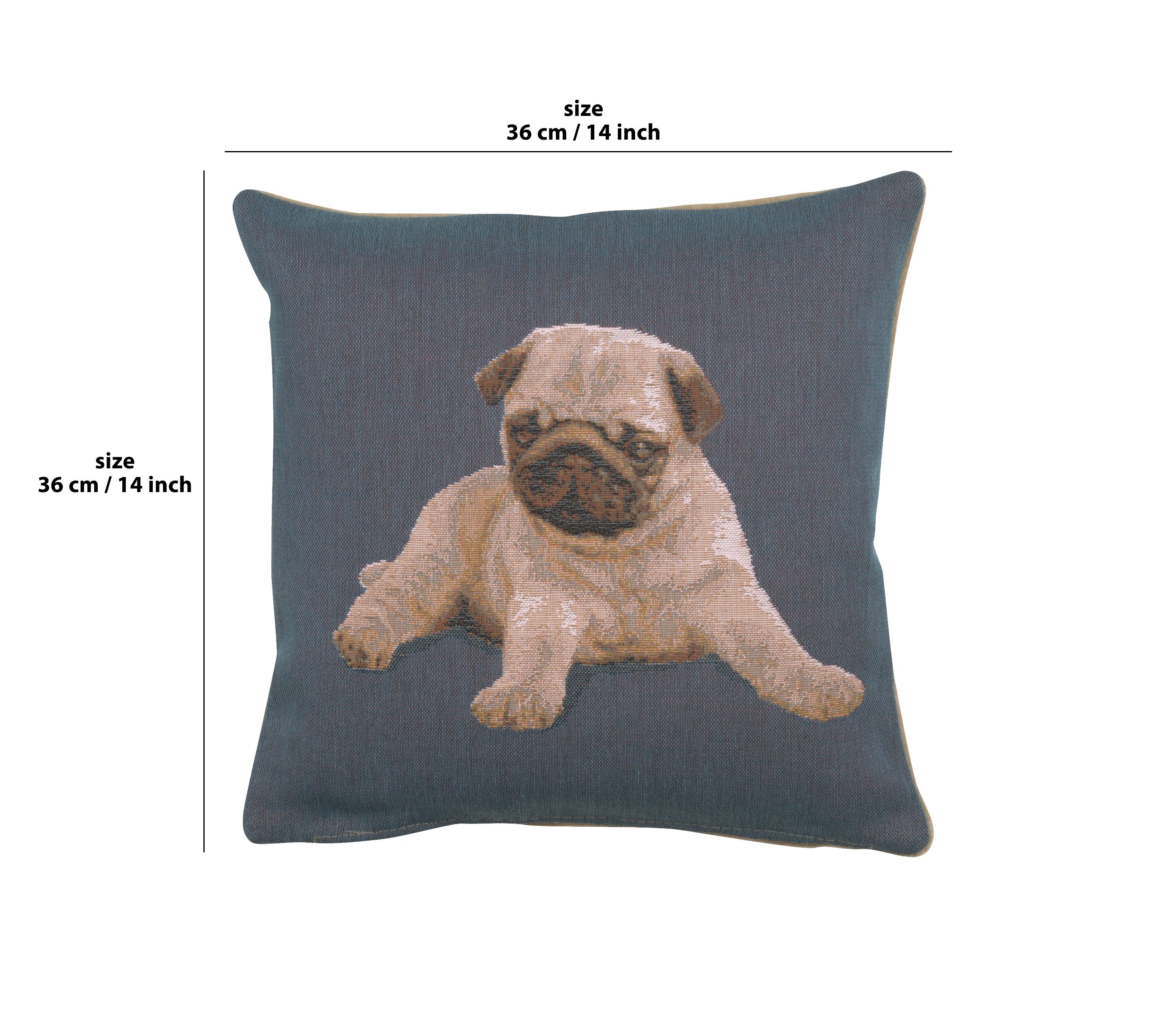 Thomas Theodor Heine Puppy Pug Blue Tapestry Pillow Cover 14x14 Inch Cotton Jacquard Woven Cushion Cover