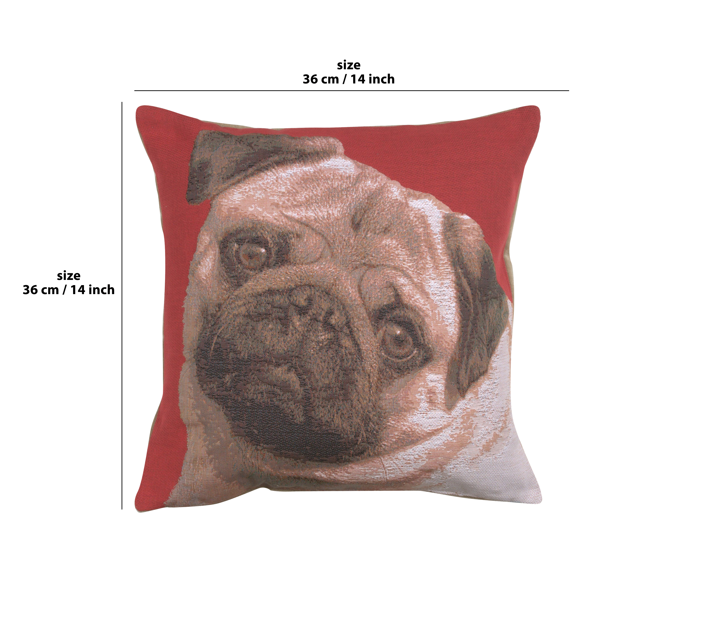 Thomas Theodor Heine Pugs Face Red Tapestry Pillow Cover 14x14 Inch Cotton Jacquard Woven Cushion Cover