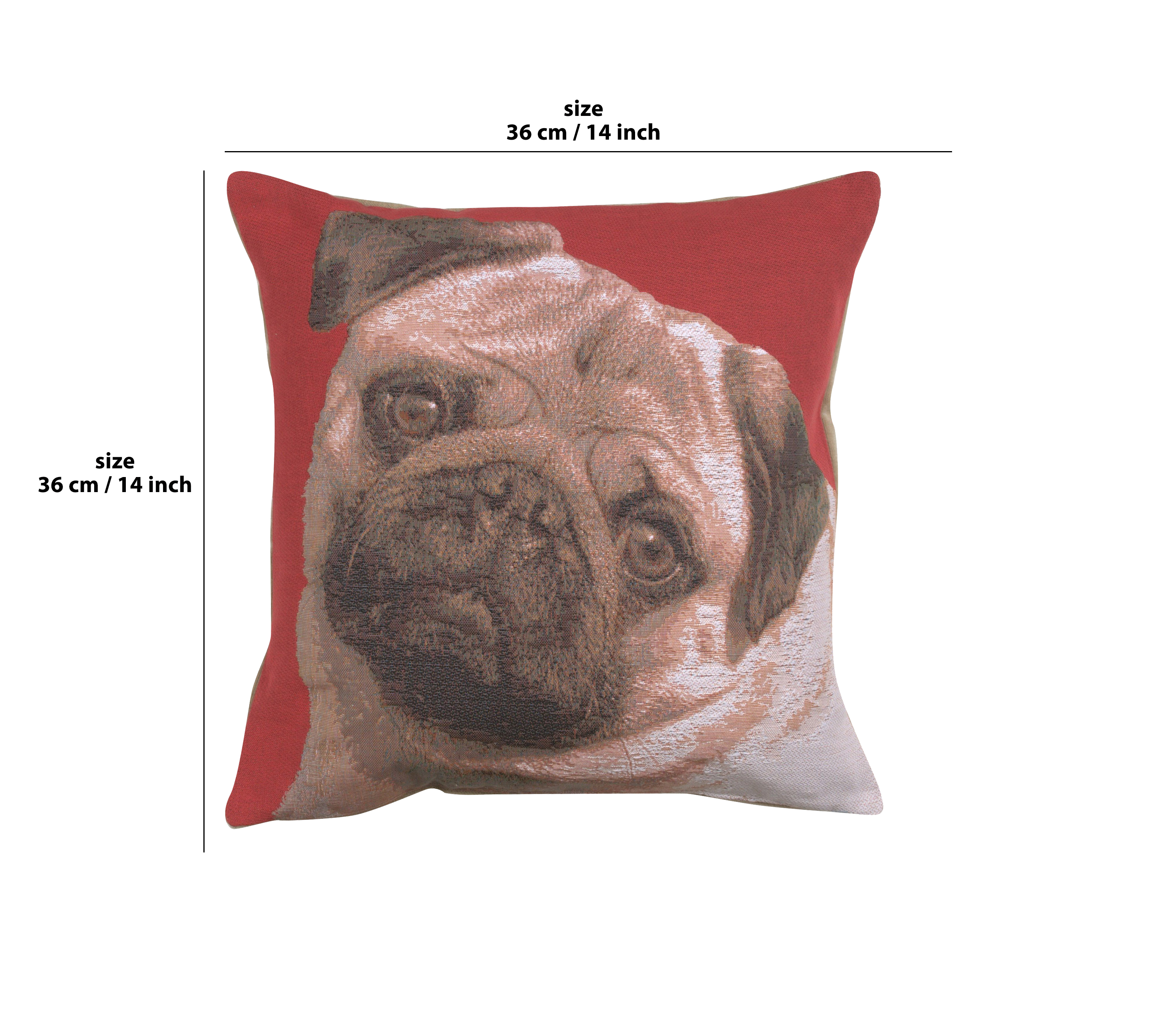 Thomas Theodor Heine Pugs Face Red I Tapestry Pillow Cover 18x18 Inch Cotton Jacquard Woven Cushion Cover