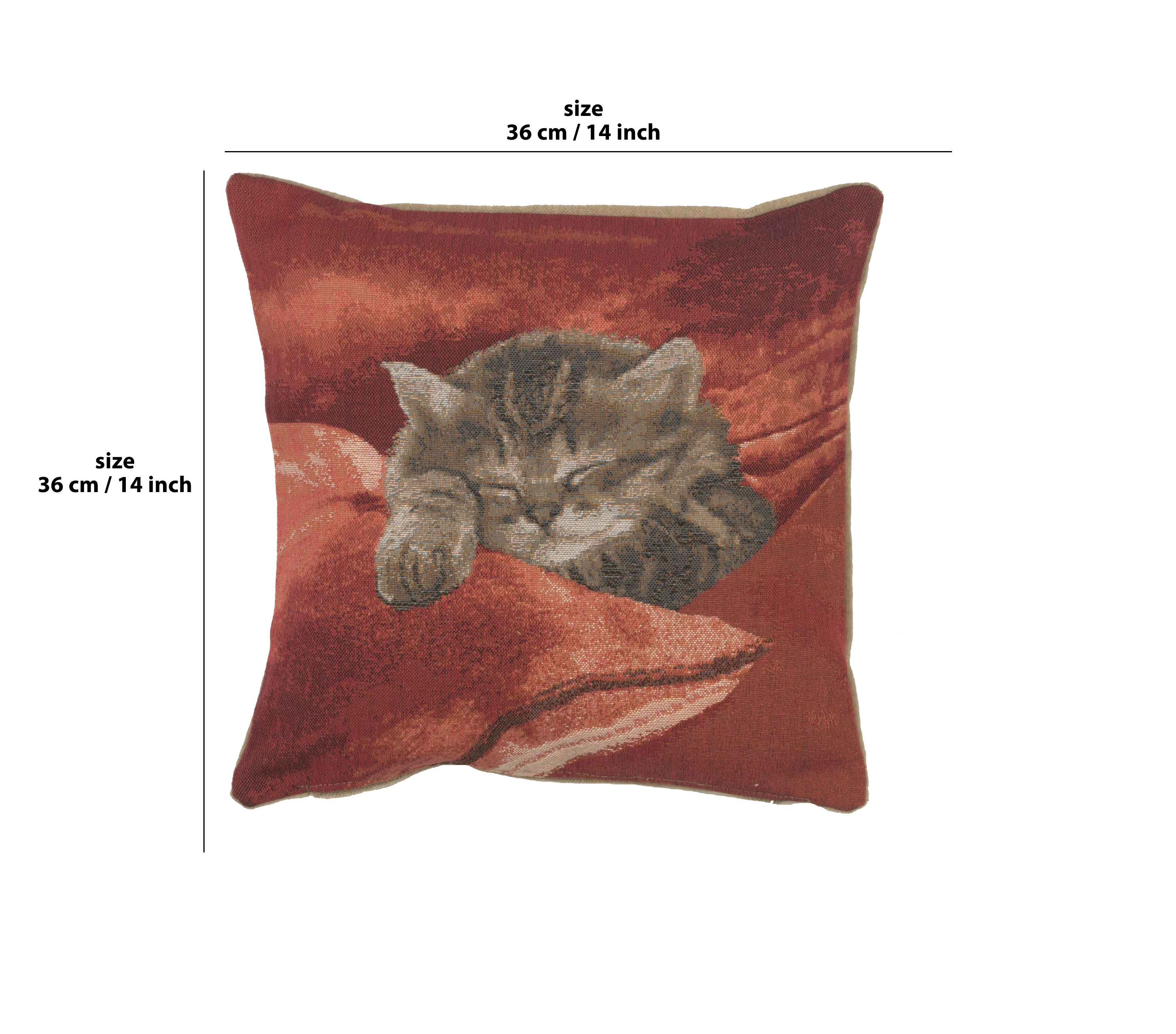 Henriette Ronner Sleeping Cat Red II Tapestry Pillow Cover 14x14 Inch Cotton Jacquard Woven Cushion Cover