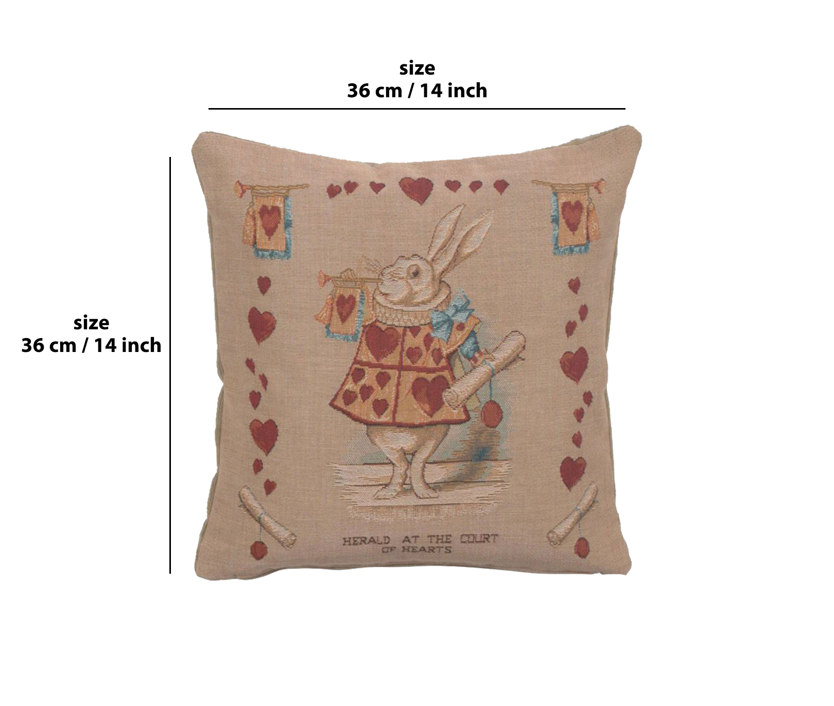 John Tenniel Heart Rabbit Tapestry Pillow Cover 14x14 Inch Cotton Jacquard Woven Cushion Cover