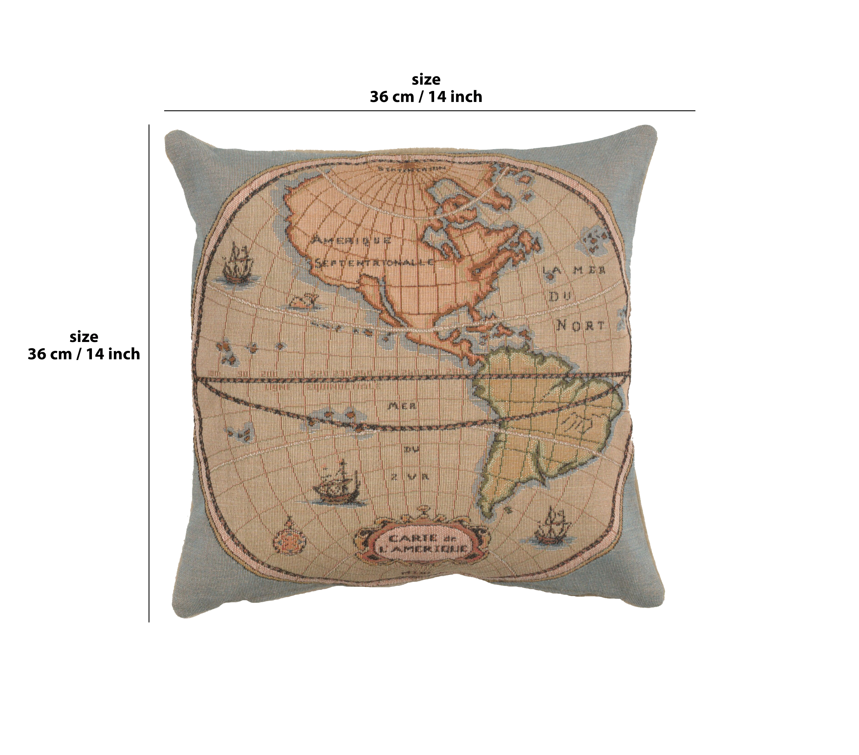 Guillaume Delisle Map of the Americas I Tapestry Pillow Cover 14x14 Inch Cotton Jacquard Woven Cushion Cover