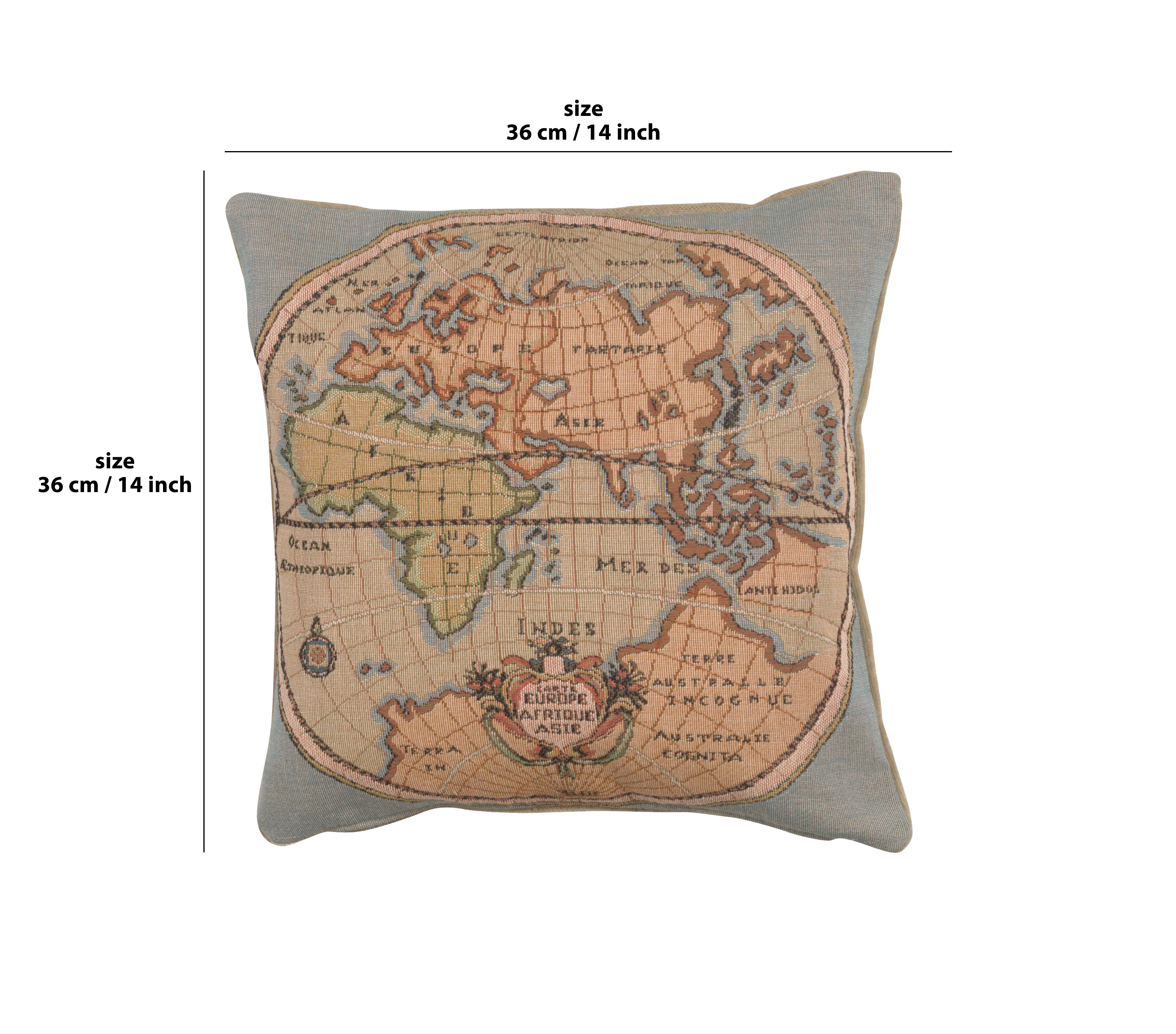 Jean Palairet Map of Europe Asia and Africa Tapestry Pillow Cover 14x14 Inch Cotton Jacquard Woven Cushion Cover