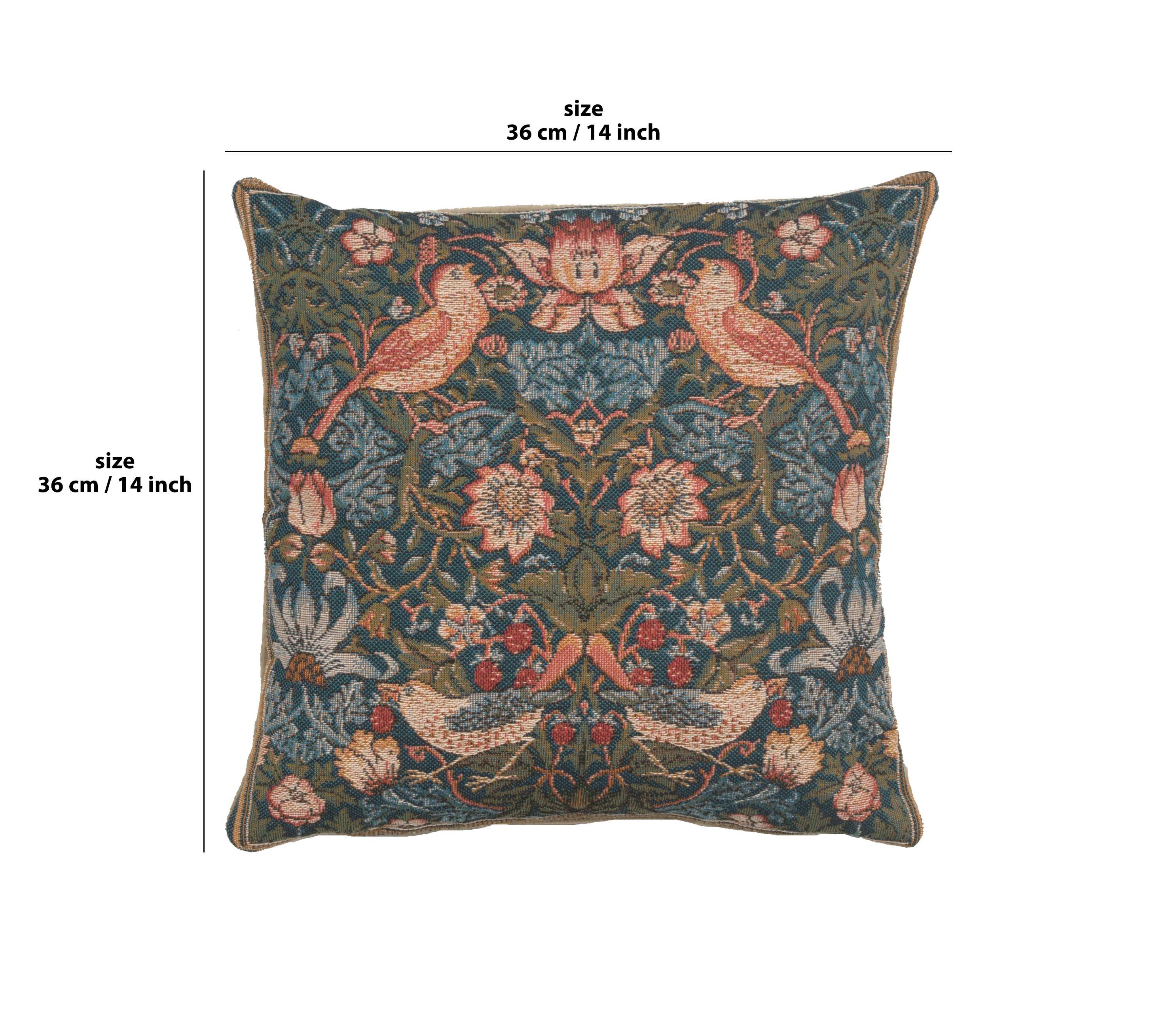 Birds Face to Face Medieval Tapestry Pillow Cover 14x14 European Cotton Jacquard Woven Cushion Cover