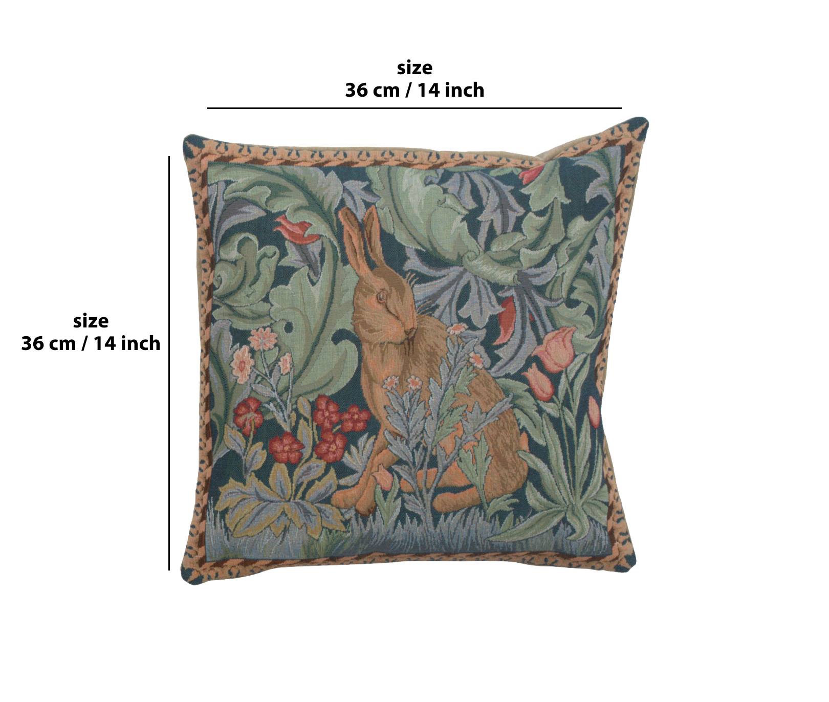 Rabbit Facing Left Medieval Tapestry Pillow Cover 14x14 European Cotton Jacquard Woven Cushion Cover