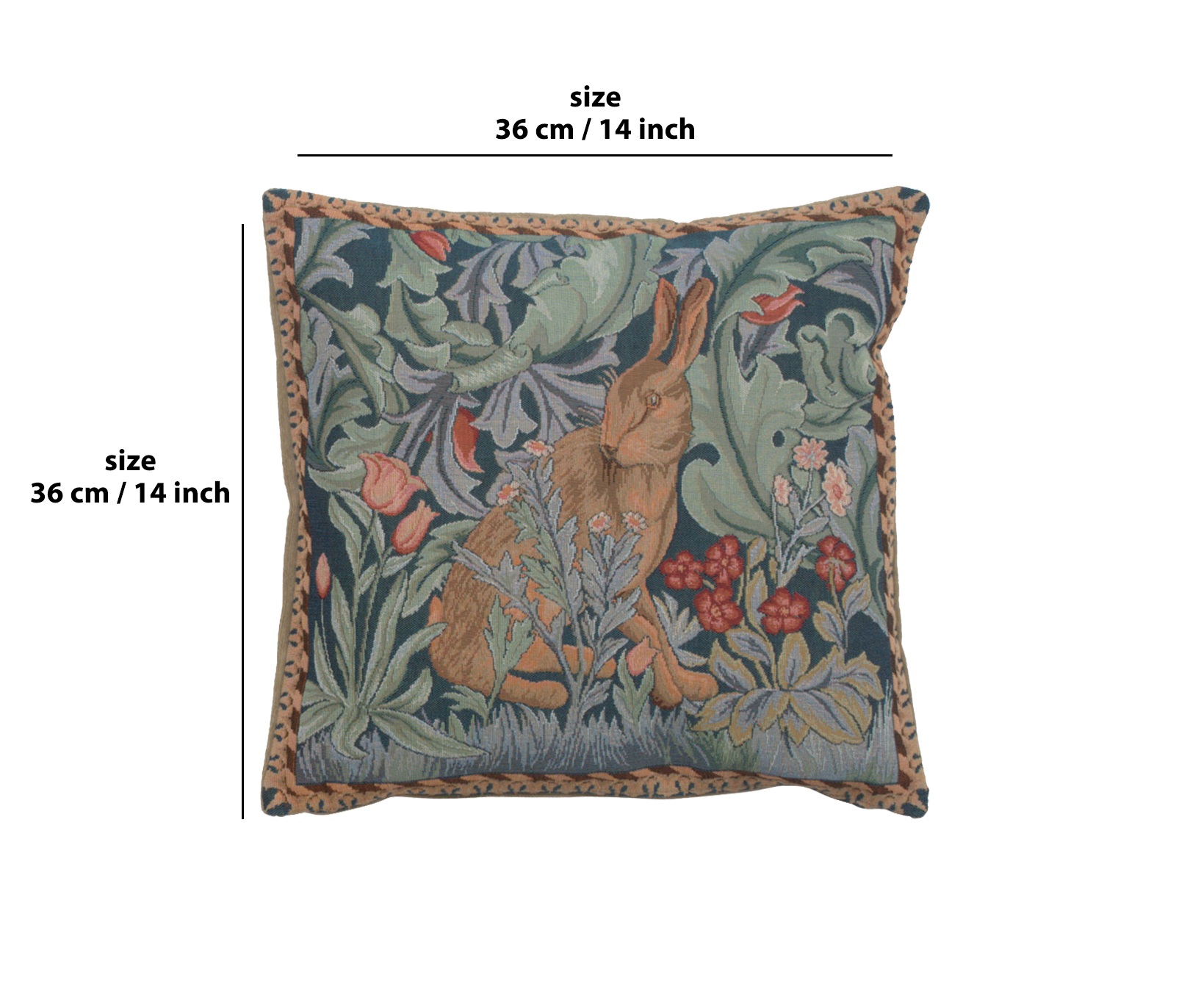 Blue Rabbit Medieval Tapestry Pillow Cover 14x14 European Cotton Jacquard Woven Cushion Cover
