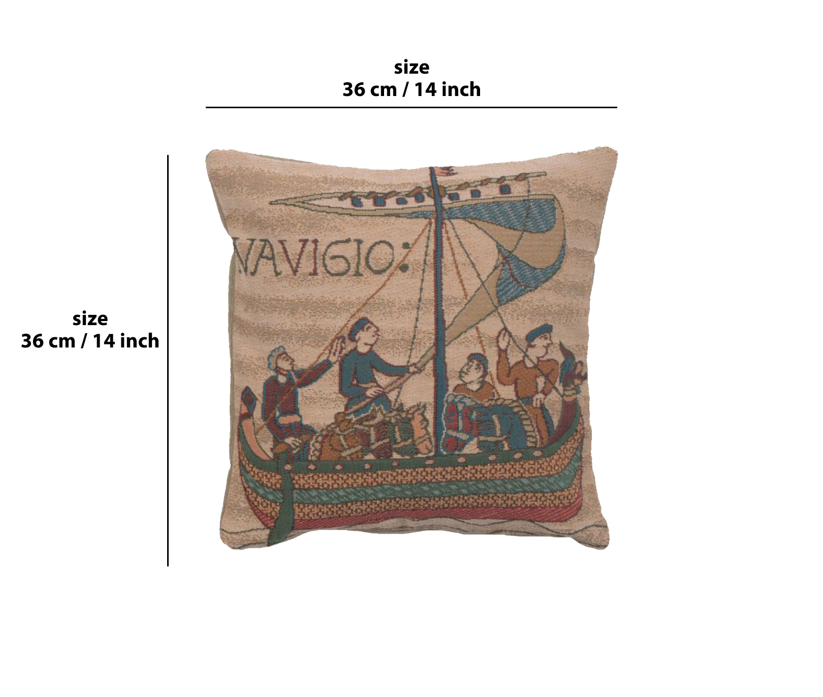 Bayeux The Boat Tapestry Pillow Cover 14x14 Inch Cotton Jacquard Woven Cushion Cover