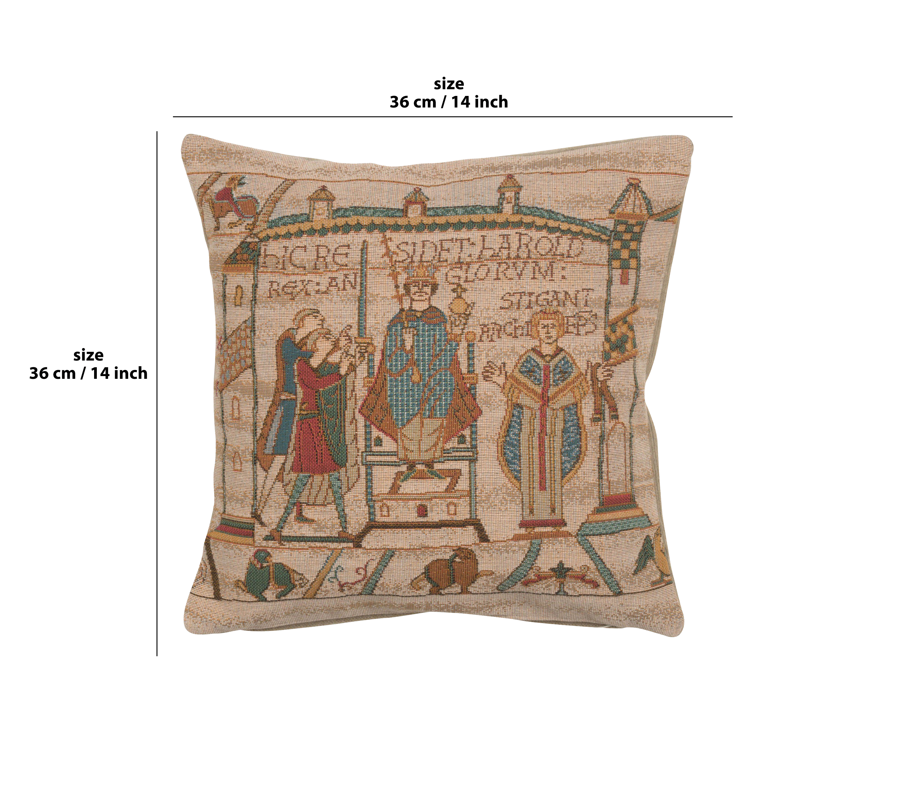 Bayeux Cathedral Tapestry Pillow Cover 14x14 Inch Cotton Jacquard Woven Cushion Cover