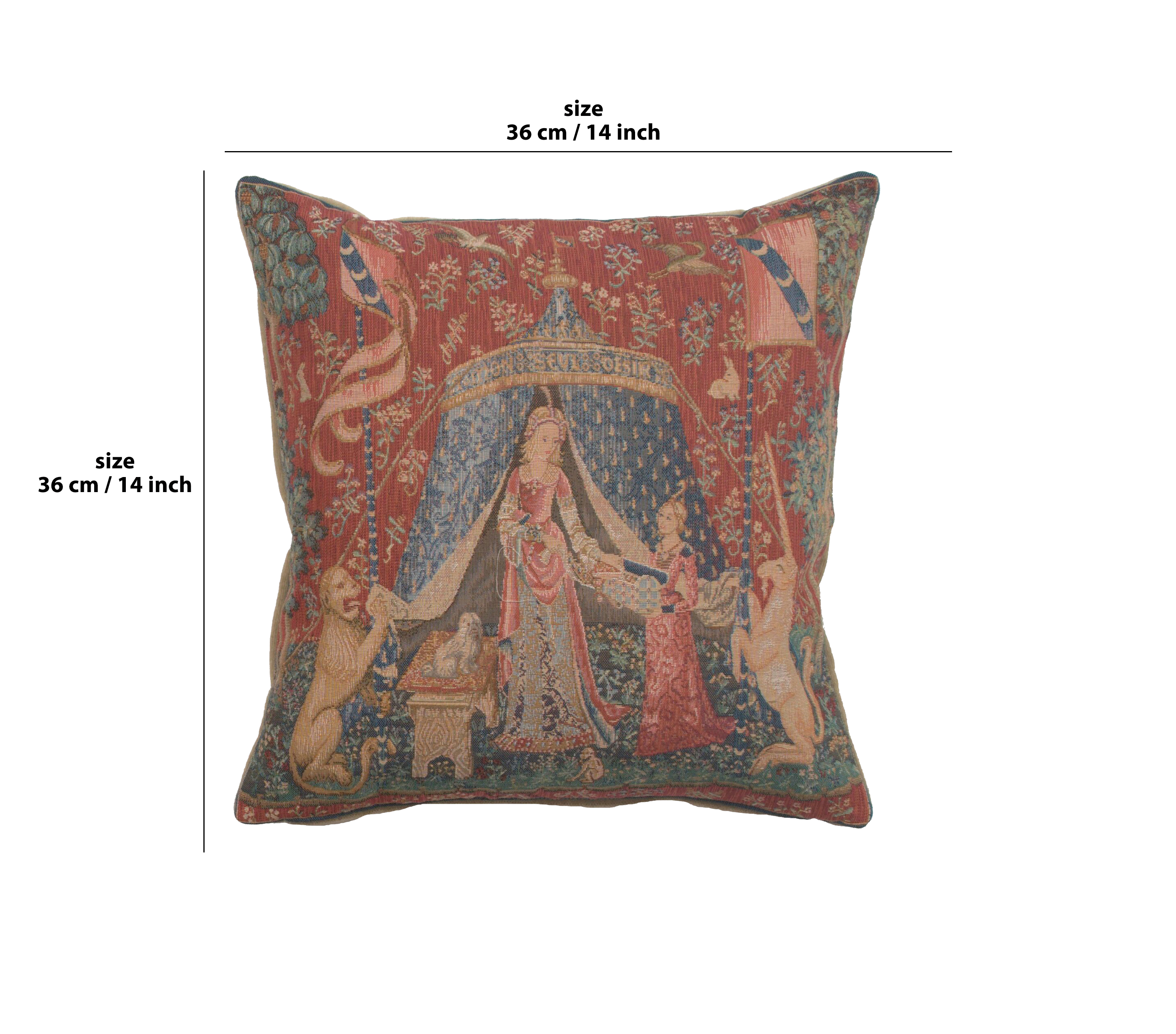 Medieval A Mon Seul Desir Small Tapestry Pillow Cover 14x14 Inch Cotton Jacquard Woven Cushion Cover