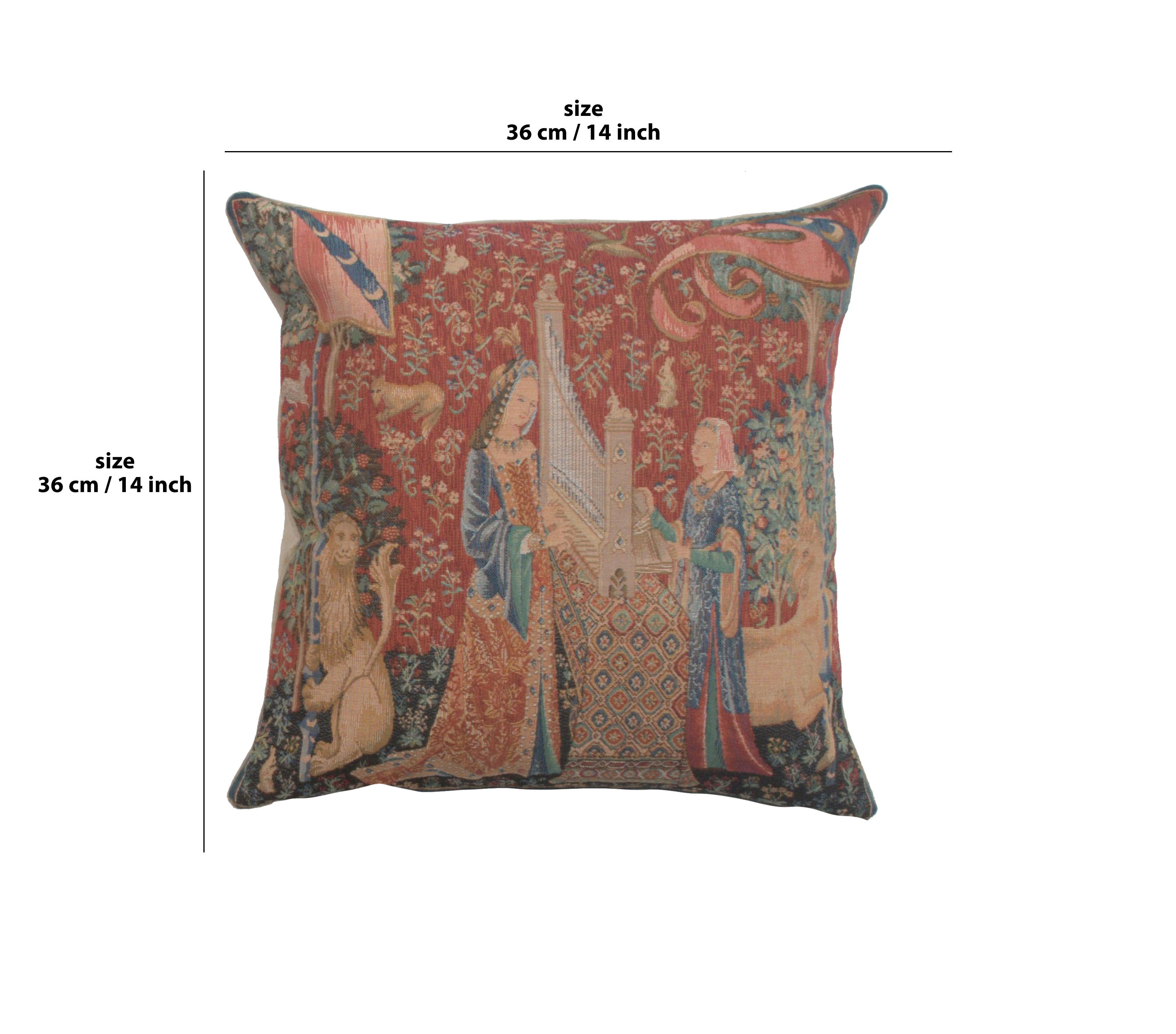 Medieval The Hearing Small Tapestry Pillow Cover 14x14 Inch Cotton Jacquard Woven Cushion Cover