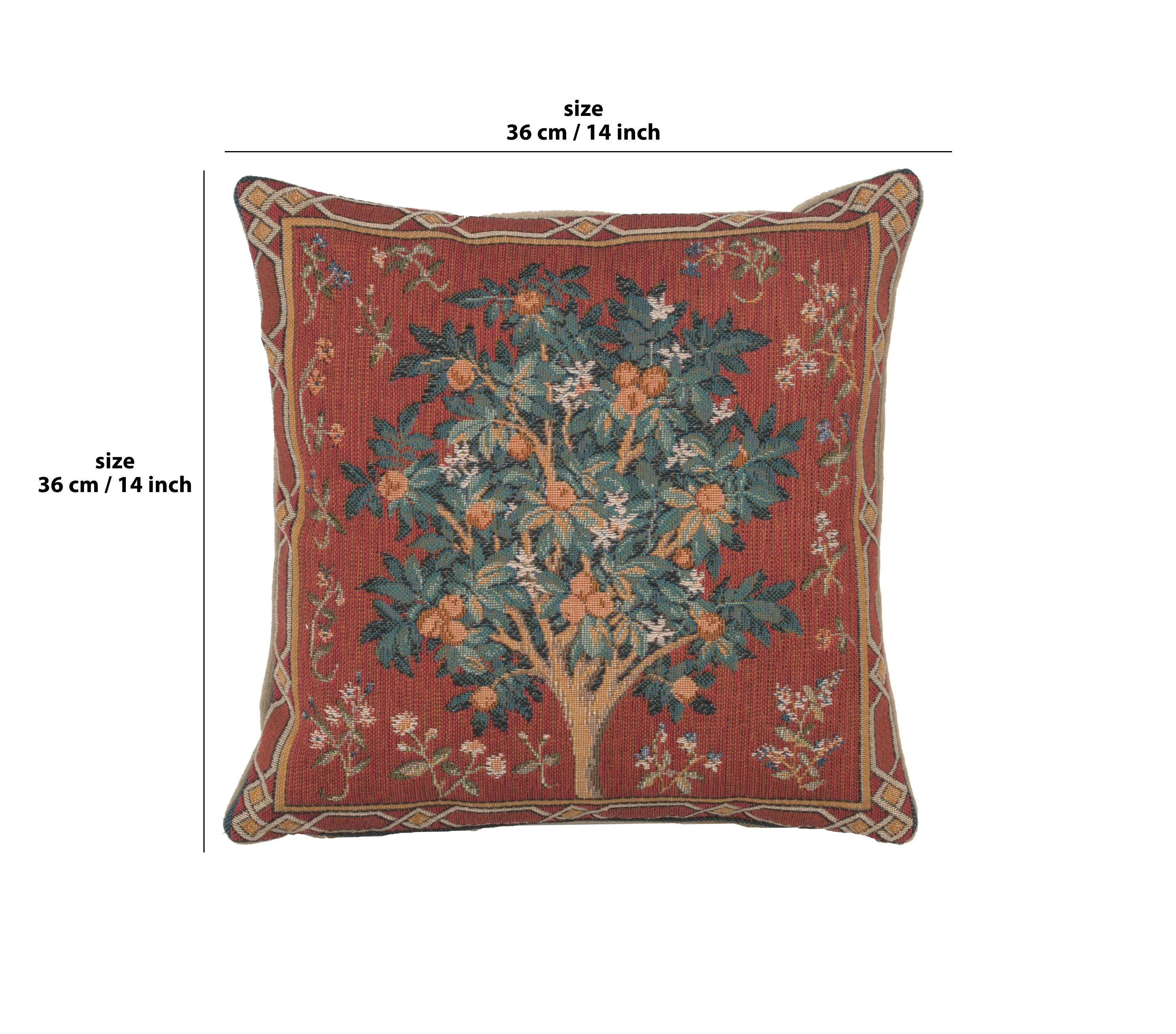 Medieval Orange Tree Small Tapestry Pillow Cover 14x14 Inch Cotton Jacquard Woven Cushion Cover