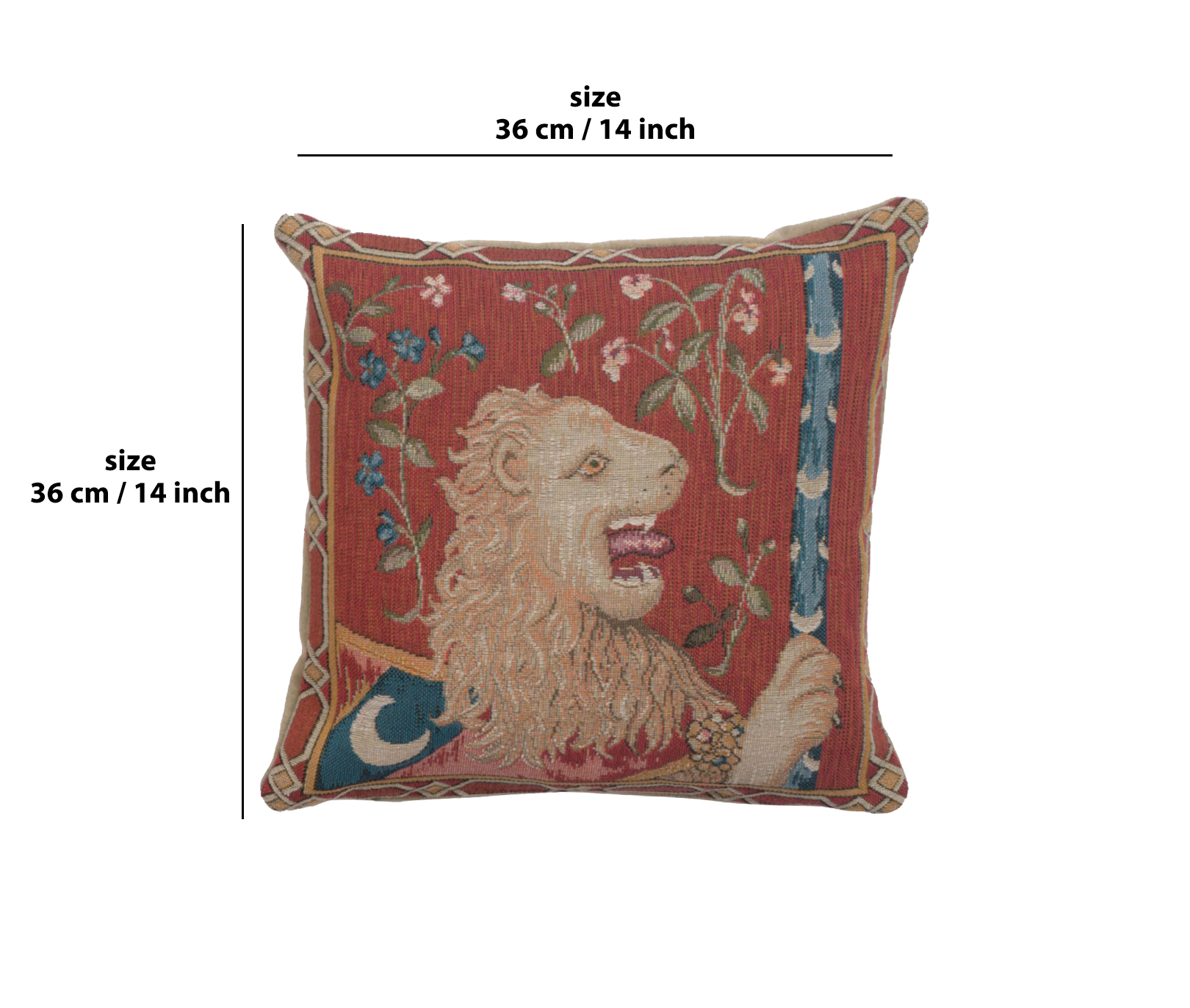 Medieval The Lion Tapestry Pillow Cover 14x14 Inch Cotton Jacquard Woven Cushion Cover