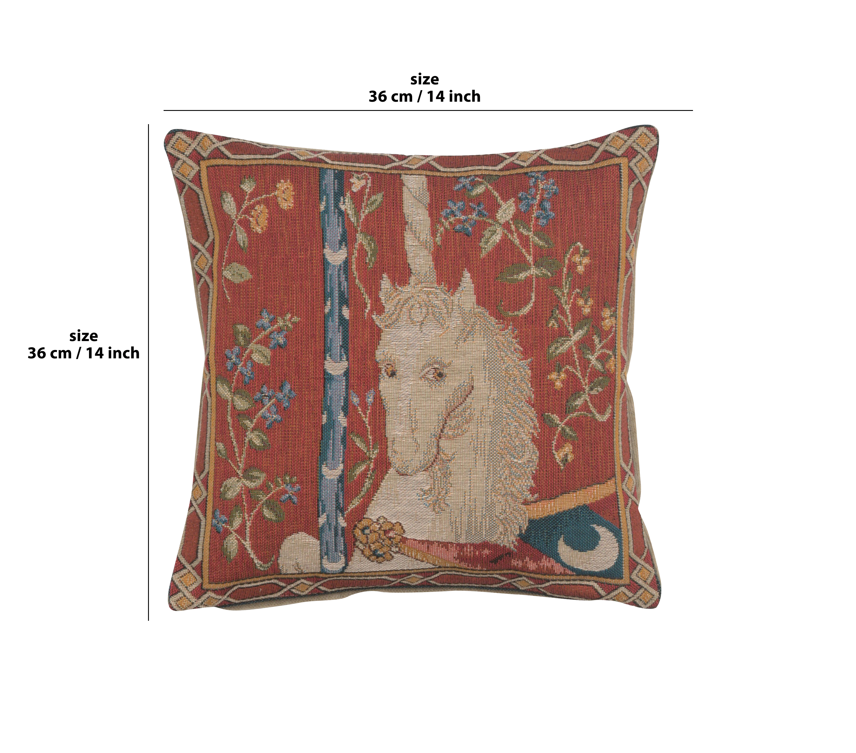 Medieval The Unicorn Tapestry Pillow Cover 14x14 Inch Cotton Jacquard Woven Cushion Cover