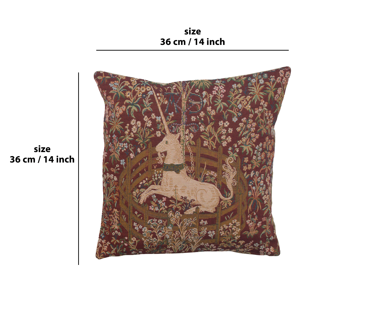 Medieval Licorne Captive in Red Tapestry Pillow Cover 14x14 Inch Cotton Jacquard Woven Cushion Cover
