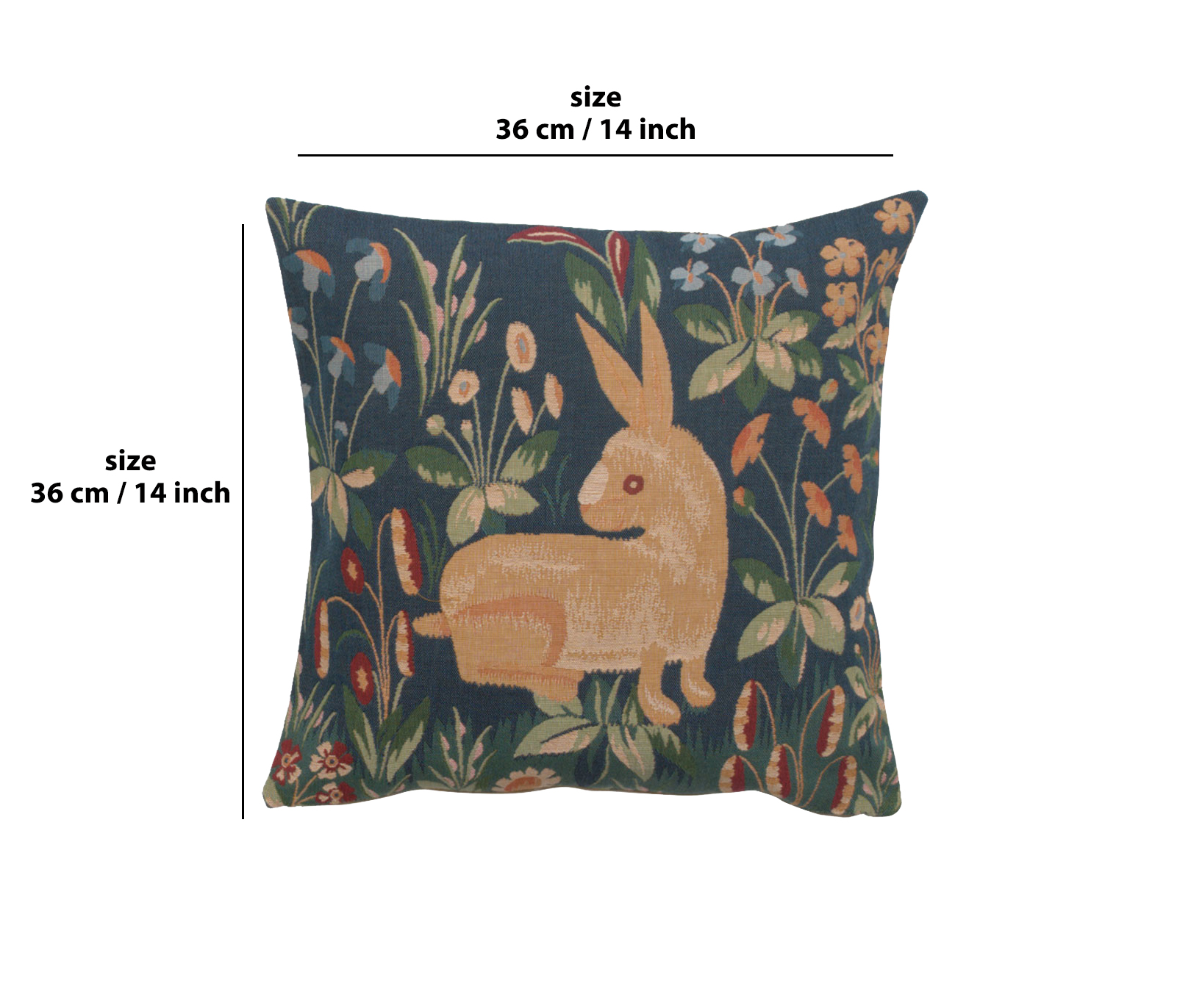 Medieval Rabbit in Blue Tapestry Pillow Cover 14x14 Inch Cotton Jacquard Woven Cushion Cover