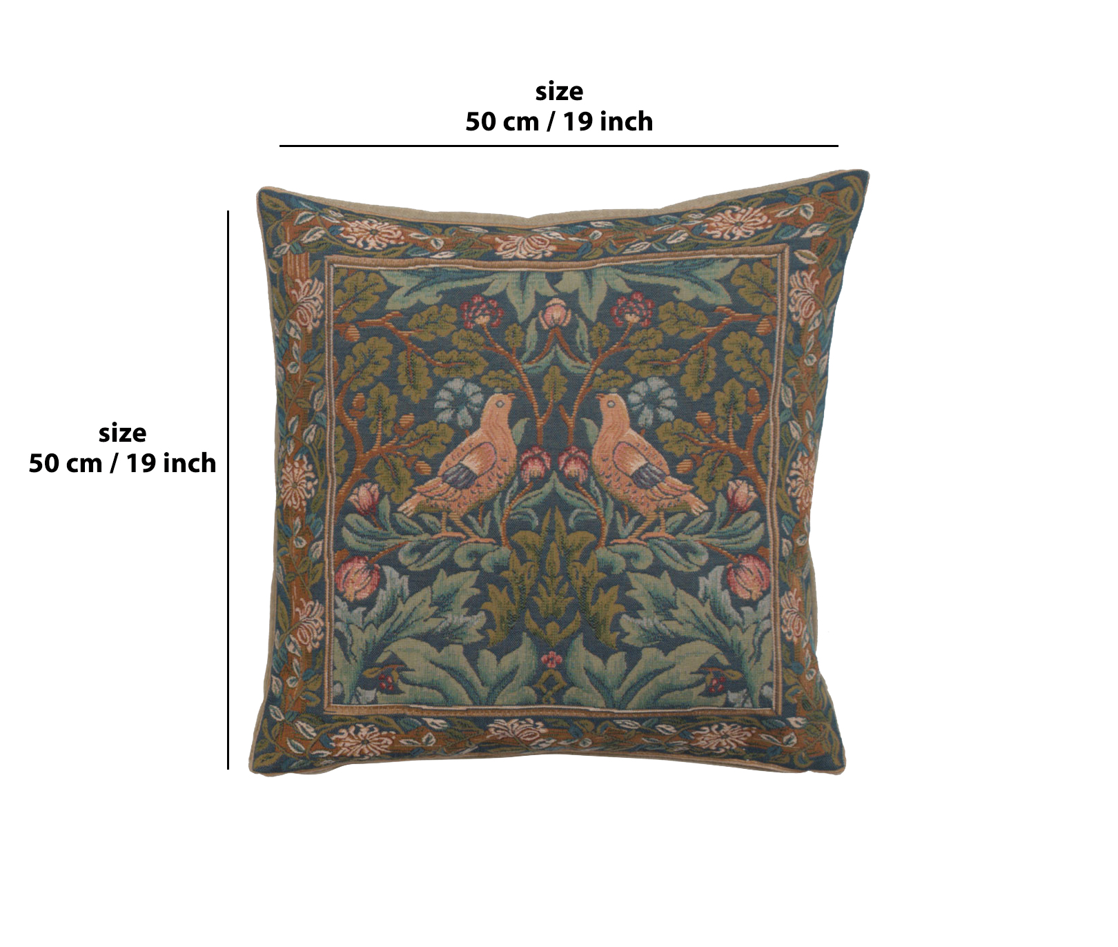 Brother Bird Left Medieval Tapestry Pillow Cover 19x19 inch European Cotton Jacquard Woven Cushion Cover