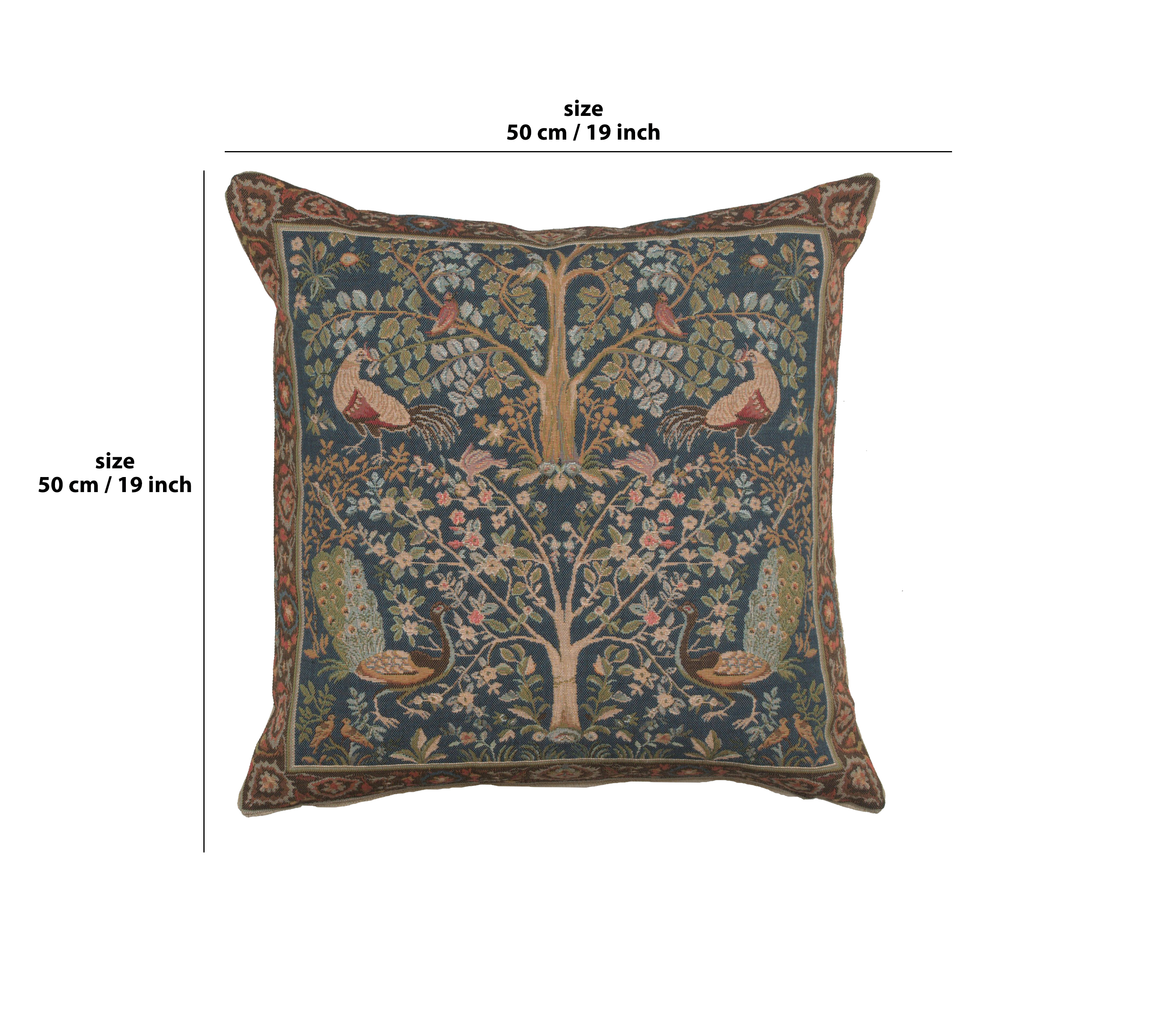 Blue Tree French Tapestry Pillow Cover 19x19 inch Cotton Jacquard Woven Cushion Cover
