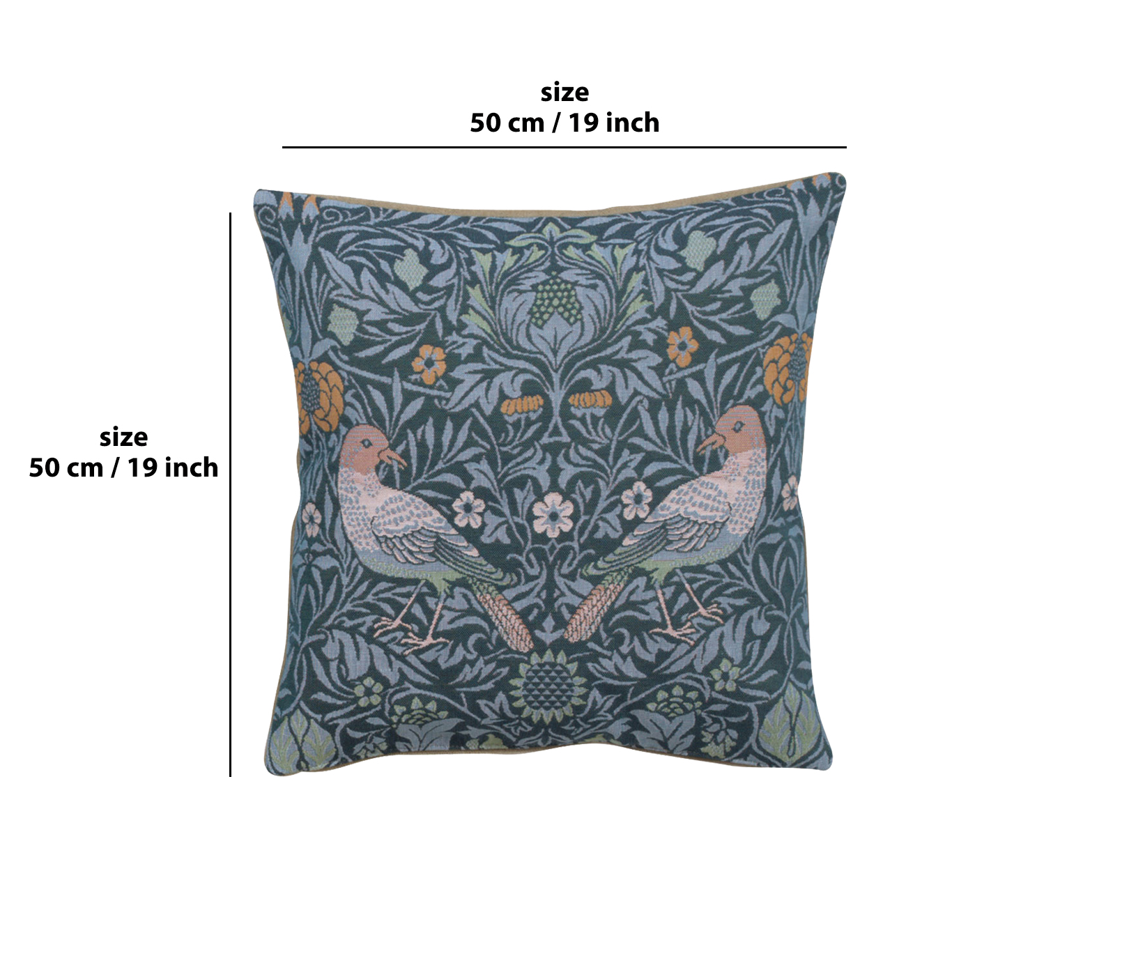 Bird Couple Medieval Tapestry Pillow Cover 19x19 inch European Cotton Jacquard Woven Cushion Cover