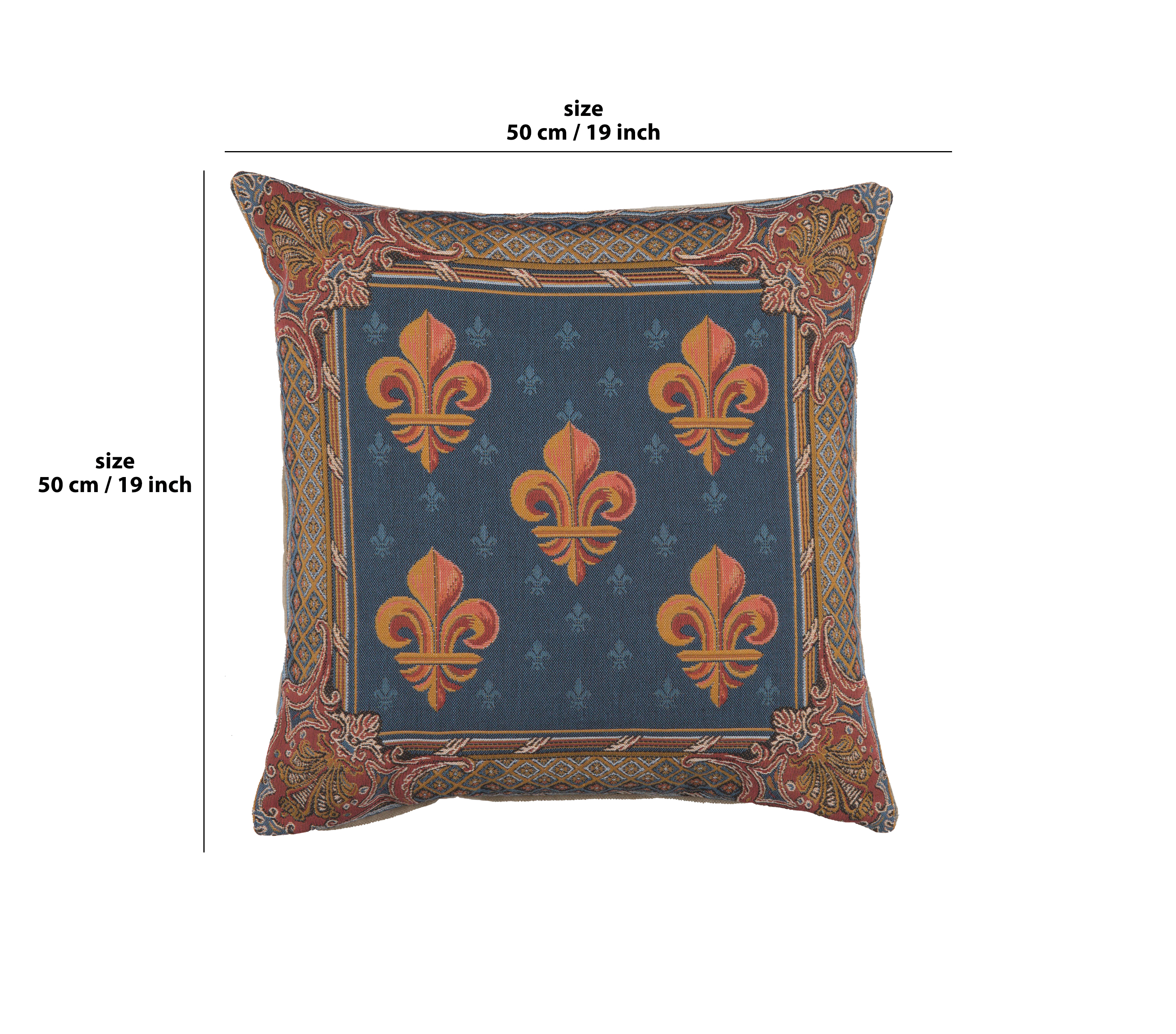 Lys in Blue French Tapestry Pillow Cover 19x19 Inch Cotton Jacquard Woven Cushion Cover