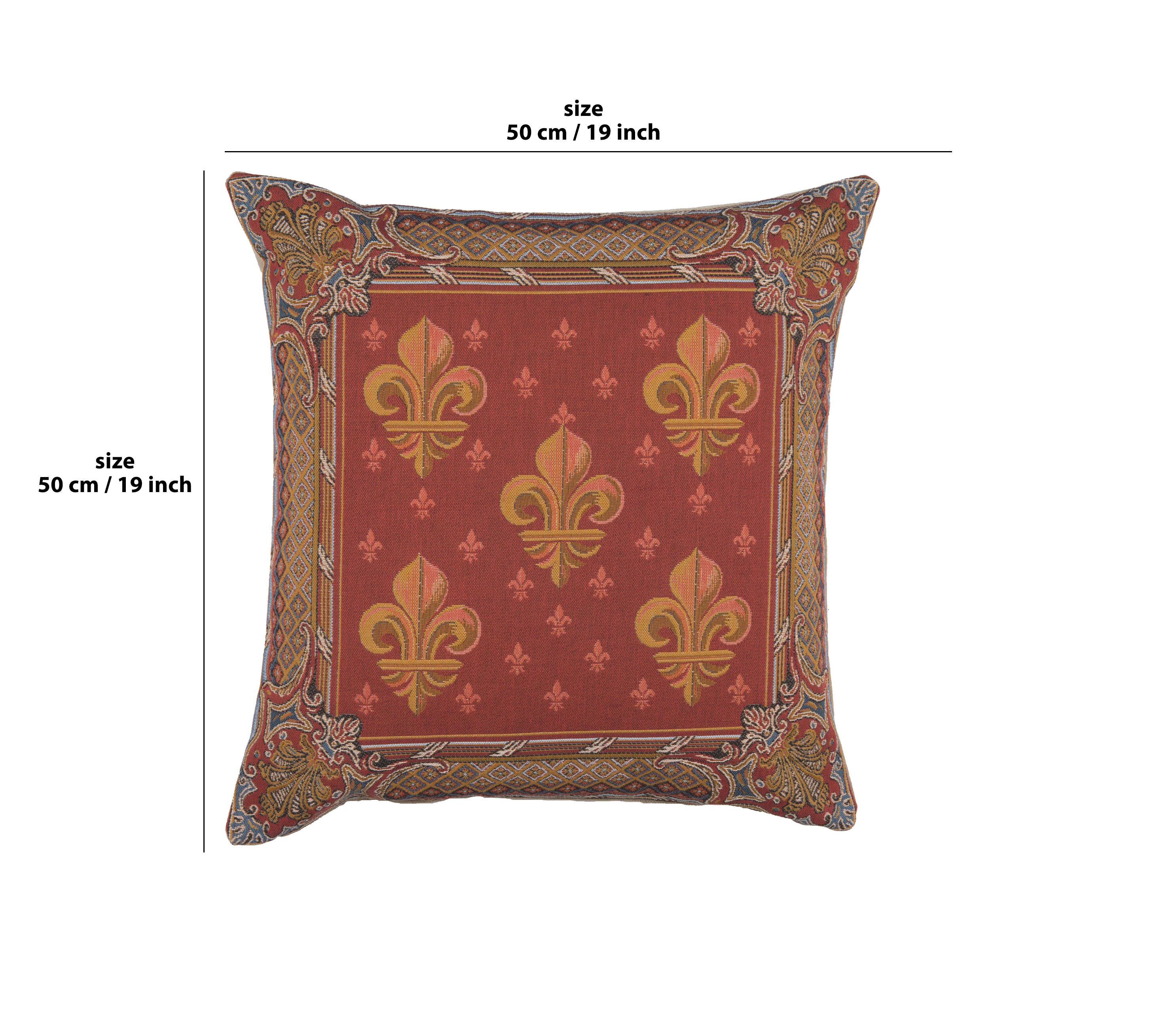 Lys Flower in Red French Tapestry Pillow Cover 19x19 Inch Cotton Jacquard Woven Cushion Cover