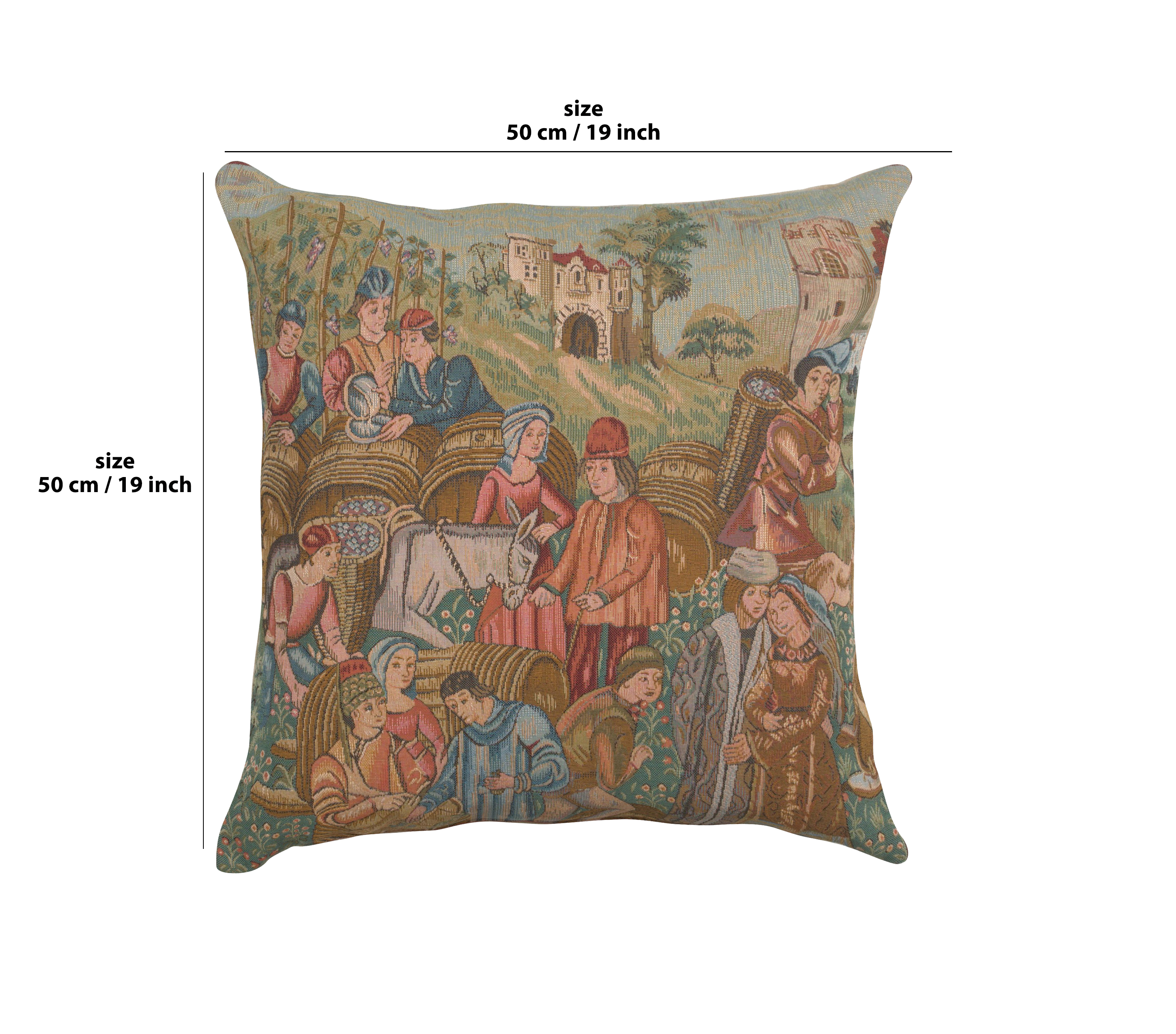 Medieval Wine Making II Tapestry Pillow Cover 19x19 Inch Cotton Jacquard Woven Cushion Cover