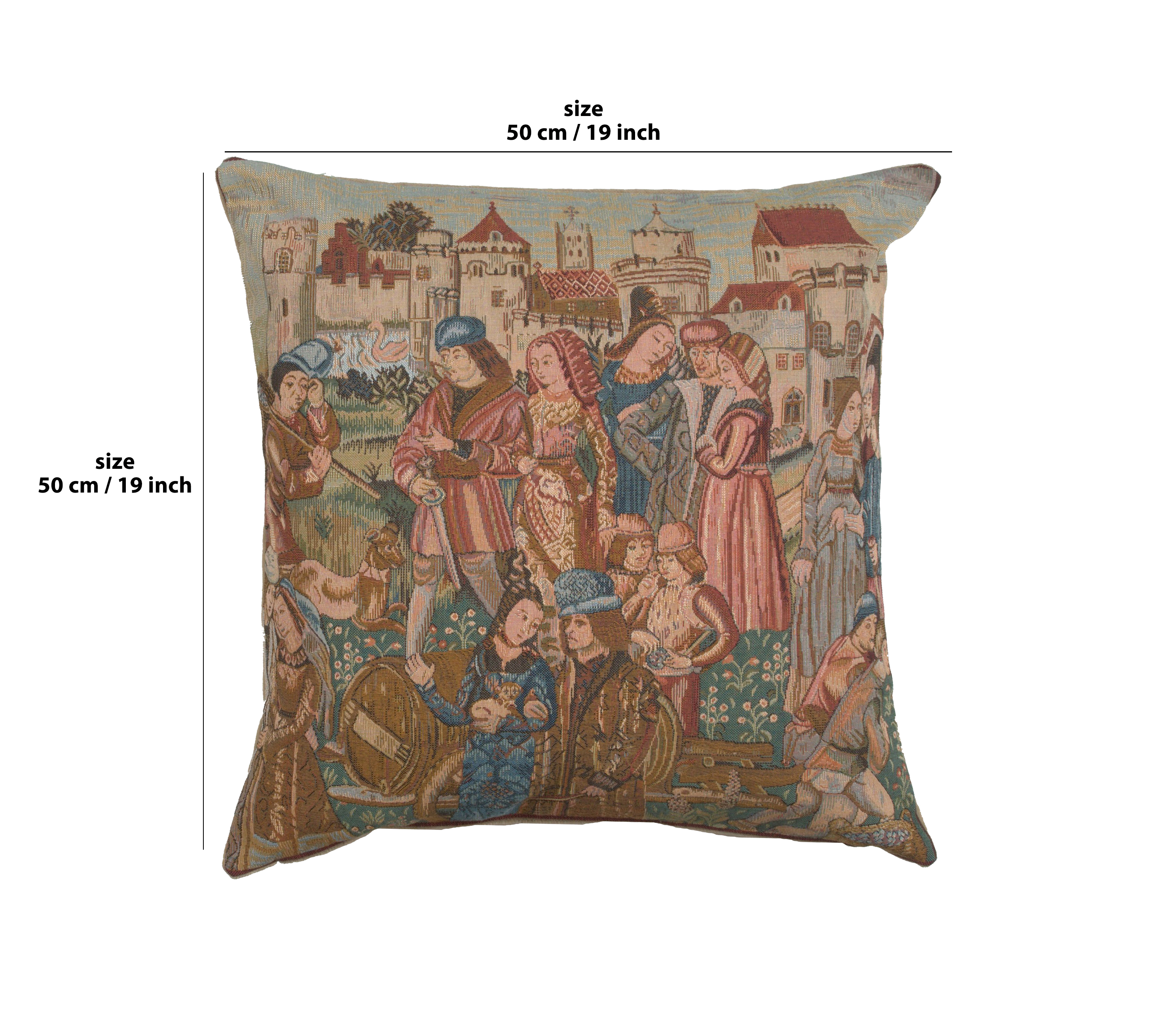 Medieval Wine Making III Tapestry Pillow Cover 19x19 Inch Cotton Jacquard Woven Cushion Cover