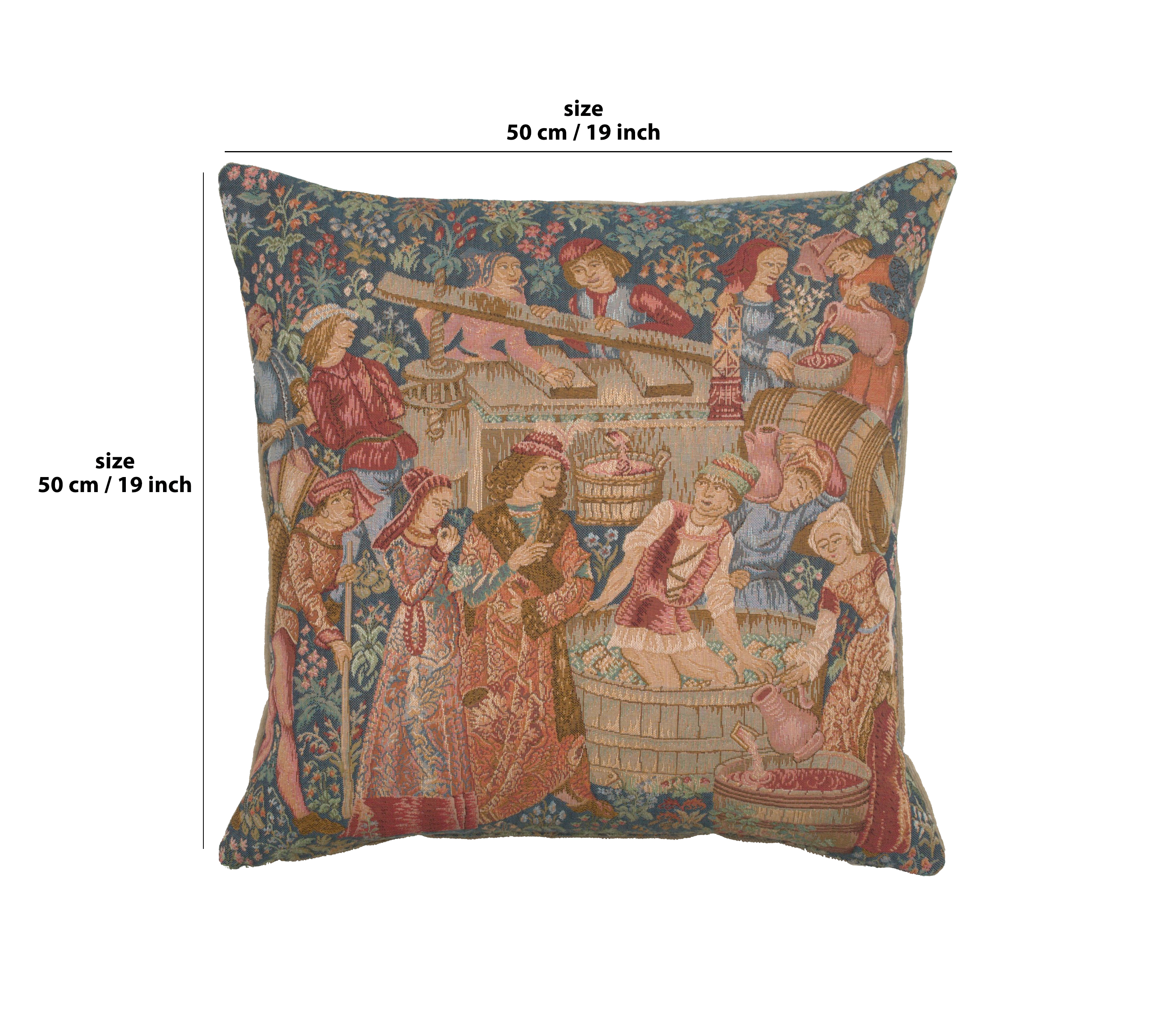 Medieval The Wine Press Tapestry Pillow Cover 19x19 Inch Cotton Jacquard Woven Cushion Cover