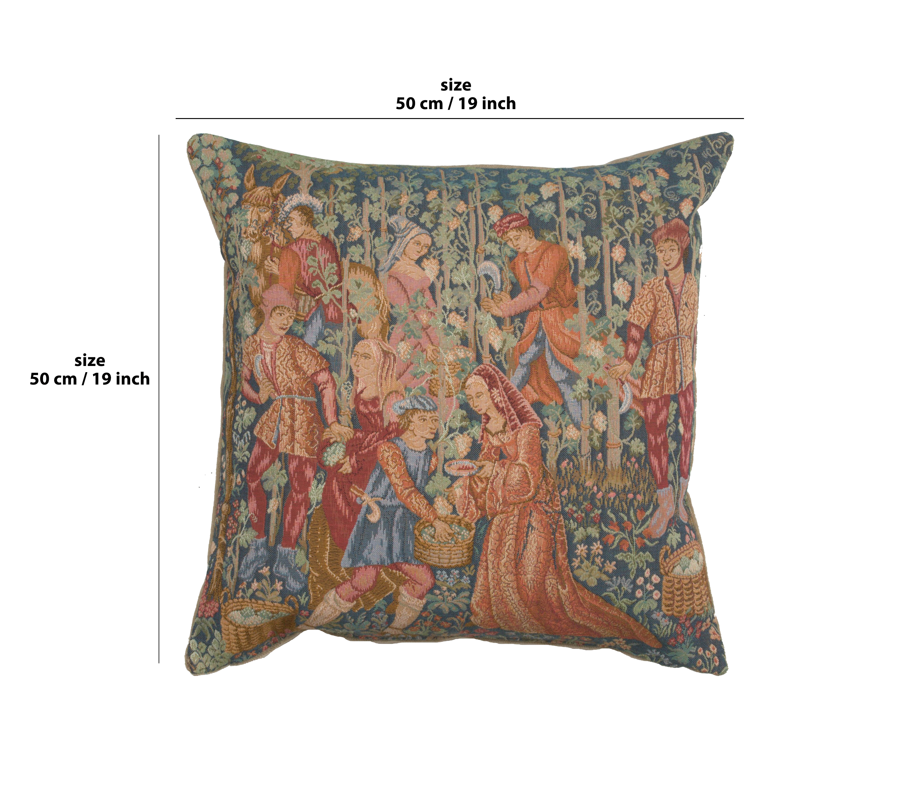 Medieval Wine Making Tapestry Pillow Cover 19x19 Inch Cotton Jacquard Woven Cushion Cover