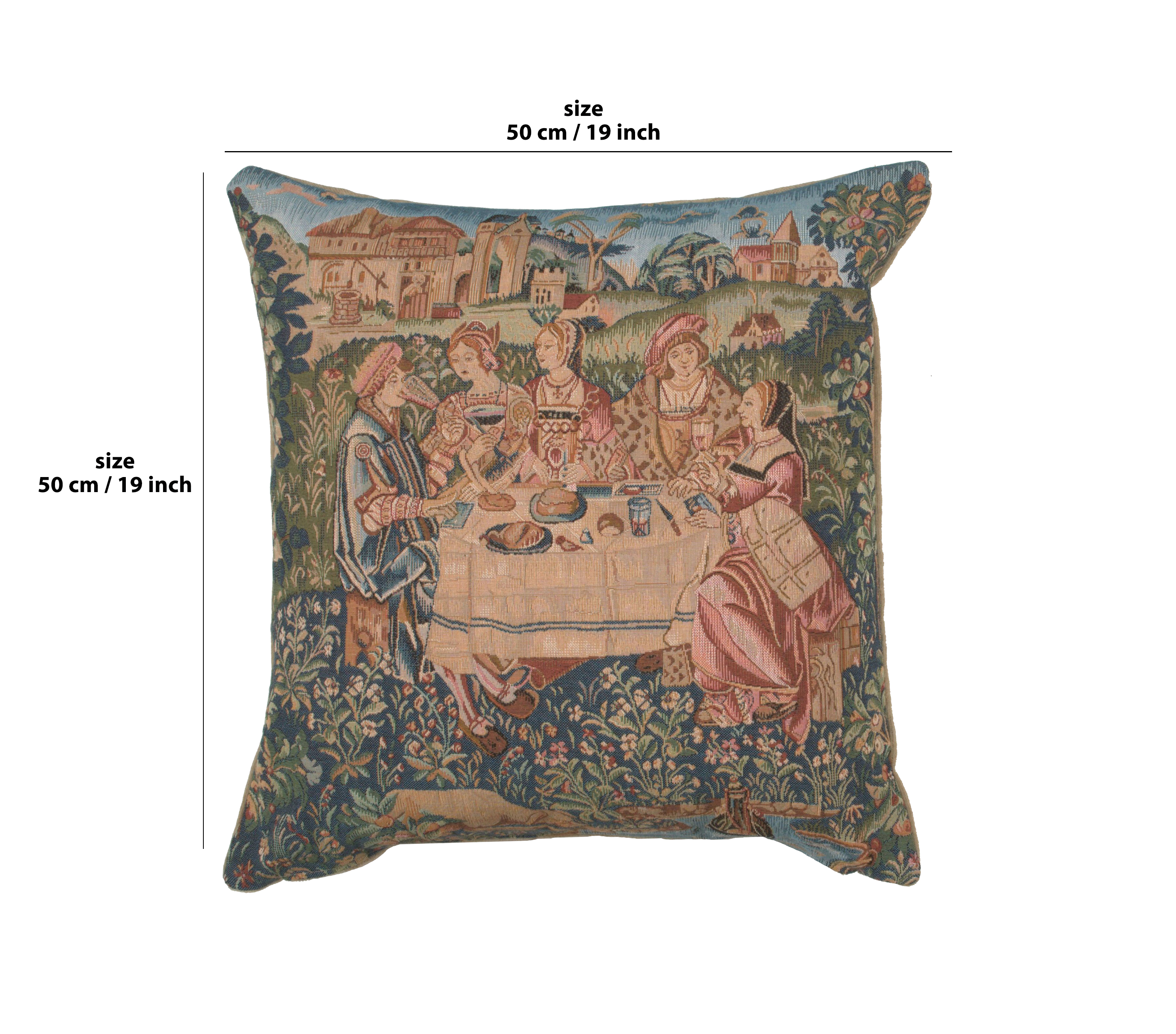 Medieval The Feast I Tapestry Pillow Cover 19x19 Inch Cotton Jacquard Woven Cushion Cover