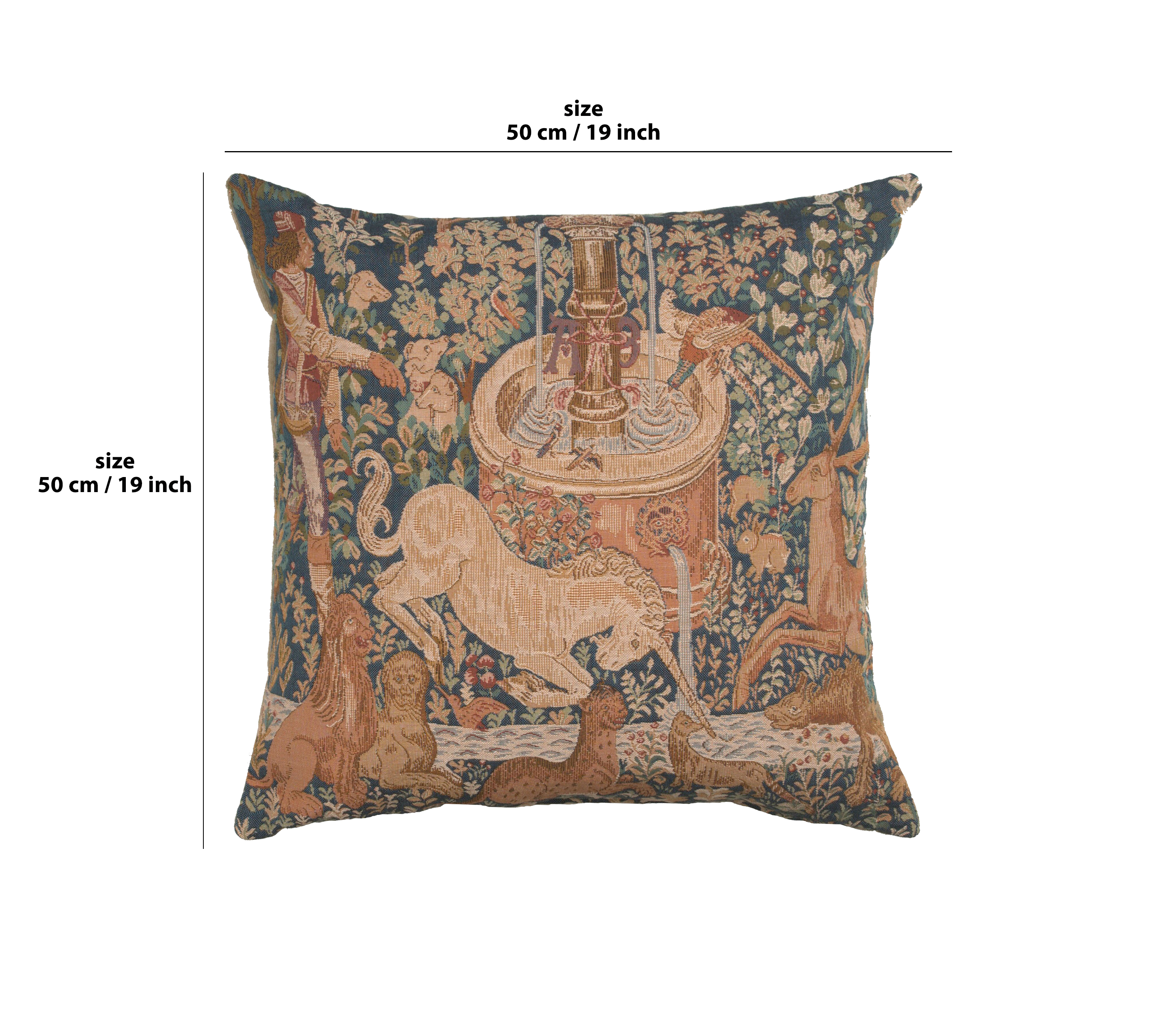 Medieval La Licorne a la Fontaine Tapestry Pillow Cover 19x19 Inch Cotton Jacquard Woven Cushion Cover