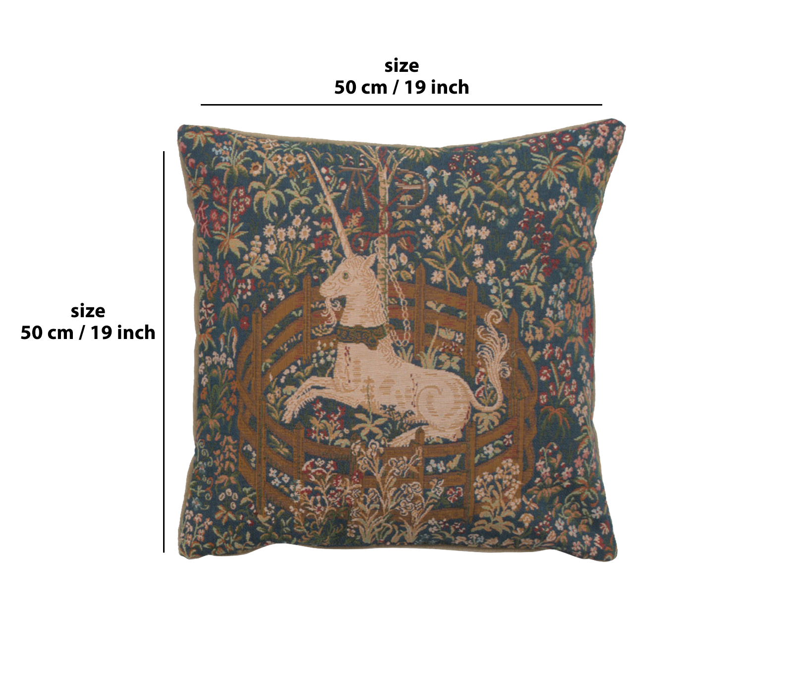 Medieval La Licorne Captive I Tapestry Pillow Cover 19x19 Inch Cotton Jacquard Woven Cushion Cover
