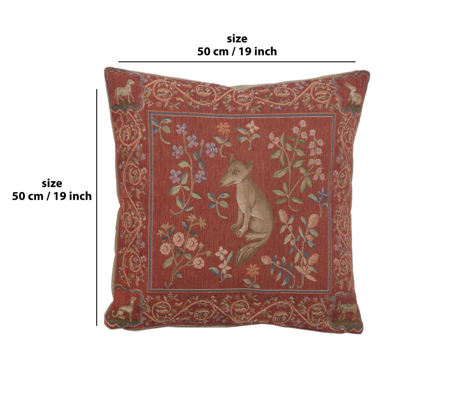 Medieval Fox Tapestry Pillow Cover 19x19 Inch Cotton Jacquard Woven Cushion Cover