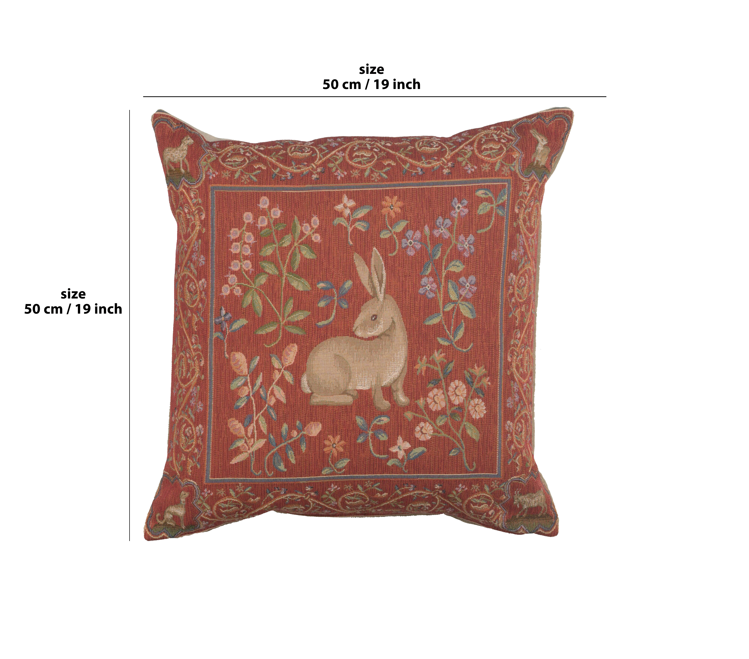 Medieval Rabbit I Tapestry Pillow Cover 19x19 Inch Cotton Jacquard Woven Cushion Cover