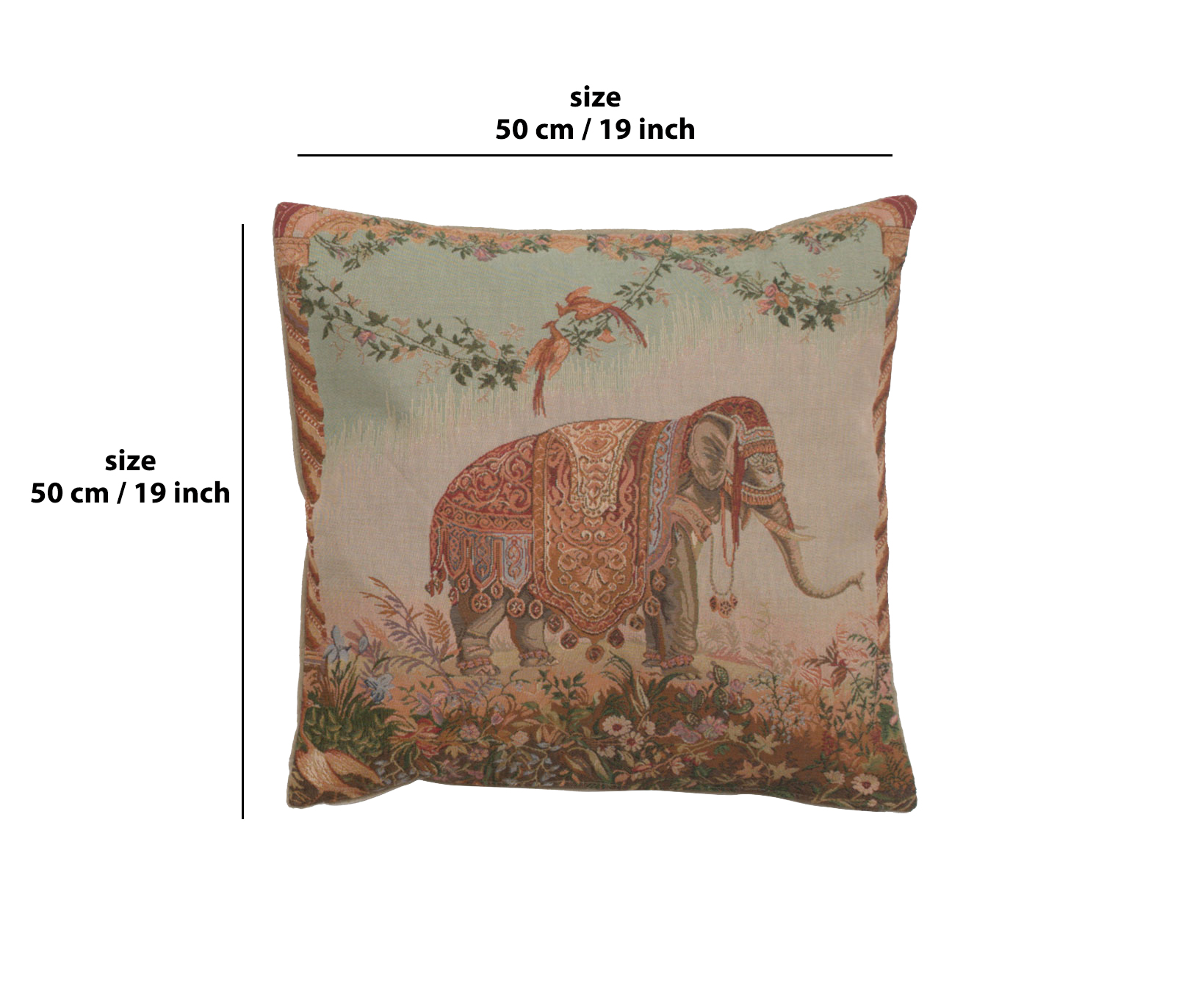 Jean Baptiste Huet Elephant I French Tapestry Pillow Cover 19x19 Inch Cotton Jacquard Woven Cushion Cover