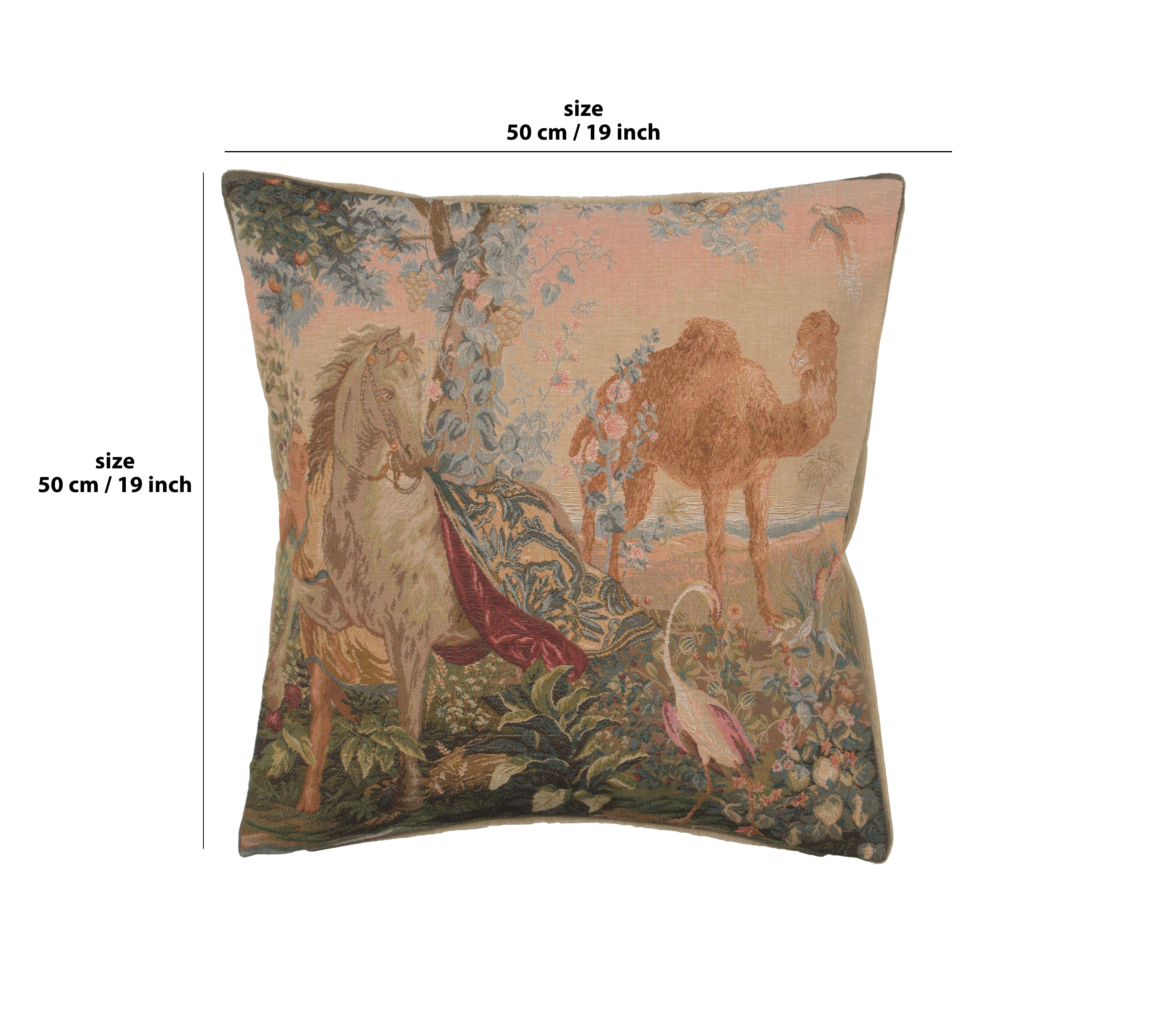 Jean Baptiste Huet Cheval Drape I French Tapestry Pillow Cover 19x19 Inch Cotton Jacquard Woven Cushion Cover