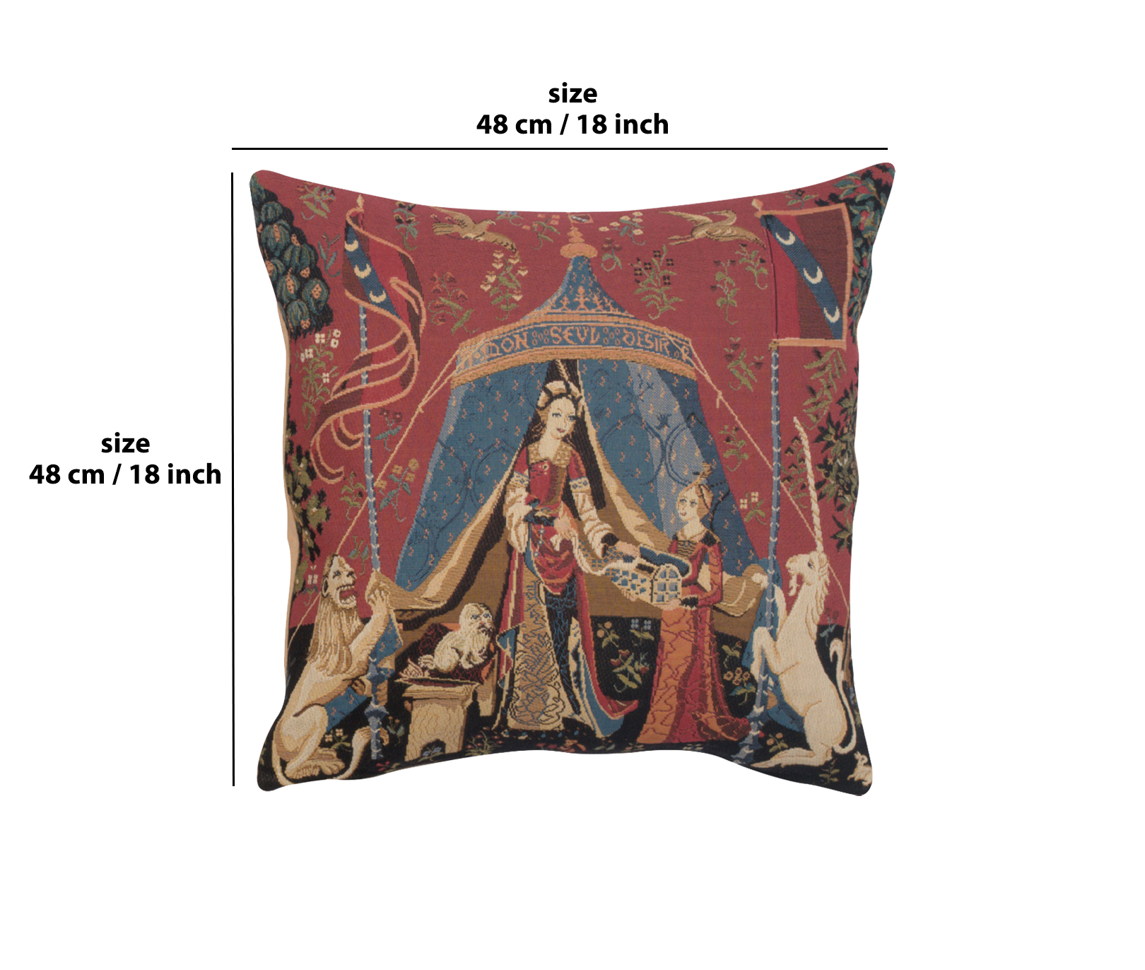 Medieval A Mon Seul Desir III Vintage Tapestry Pillow Cover 18x18 Inch Cotton Jacquard Woven Cushion Cover
