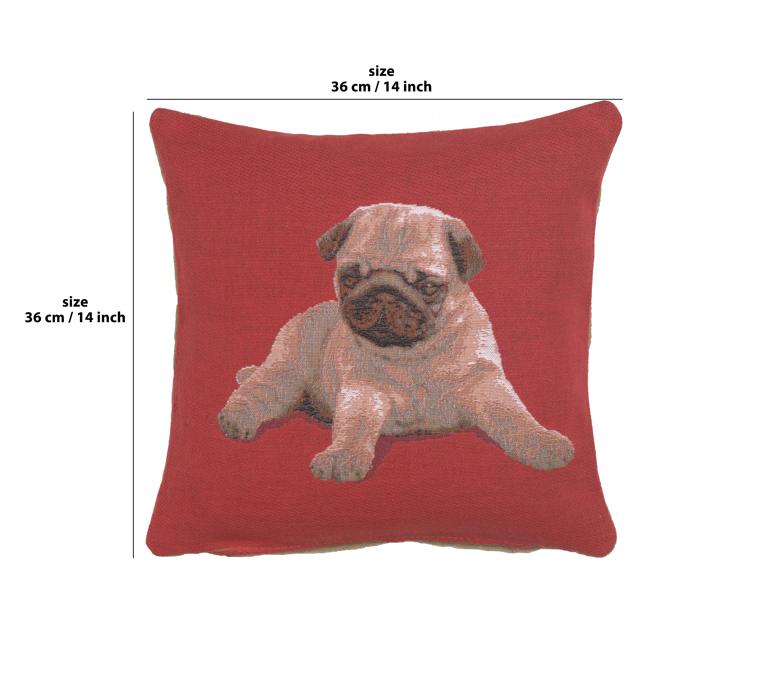 Thomas Theodor Heine Puppy Pug Red Tapestry Pillow Cover 14x14 Inch Cotton Jacquard Woven Cushion Cover