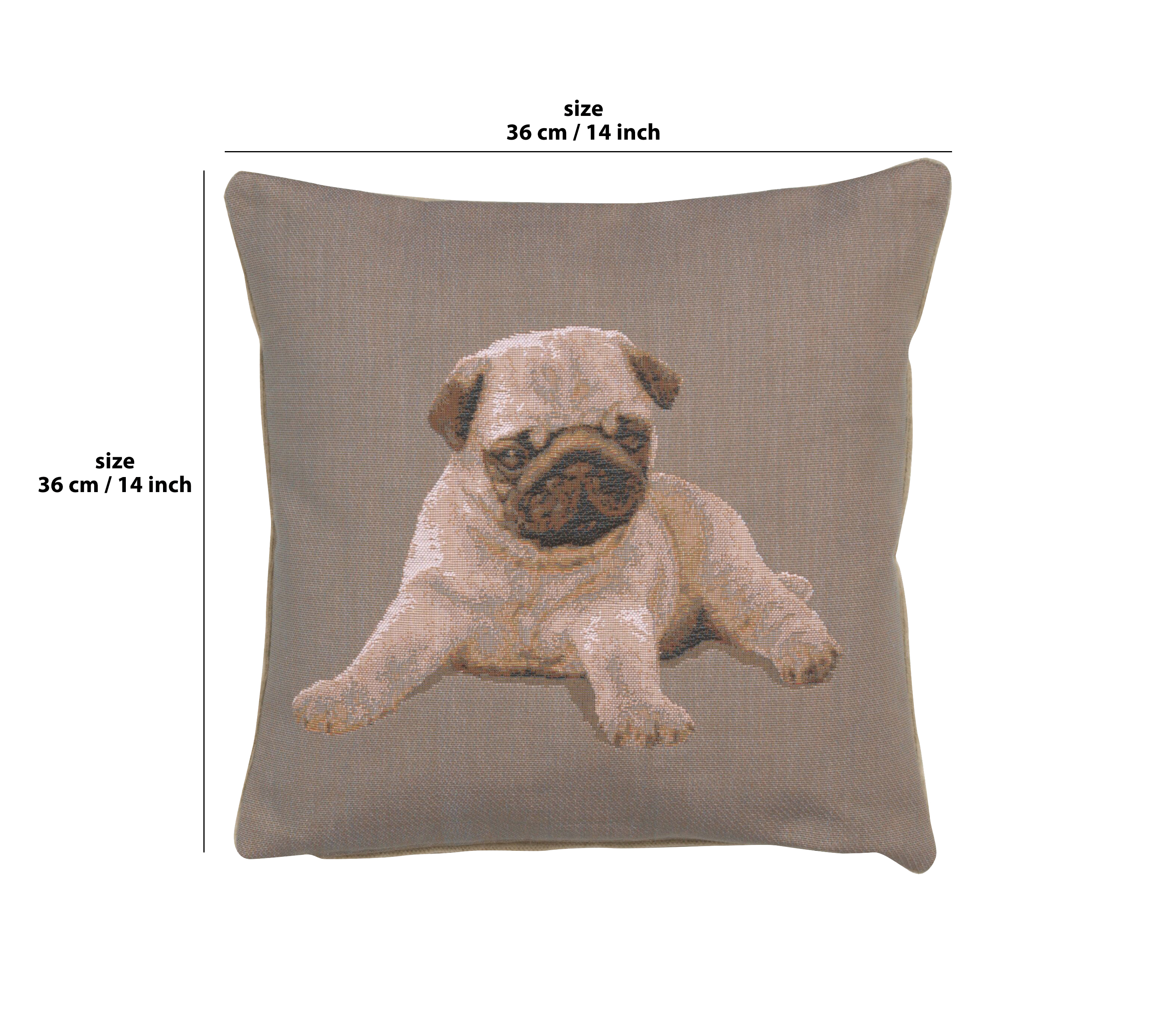 Thomas Theodor Heine Puppy Pug Grey Tapestry Pillow Cover 14x14 Inch Cotton Jacquard Woven Cushion Cover