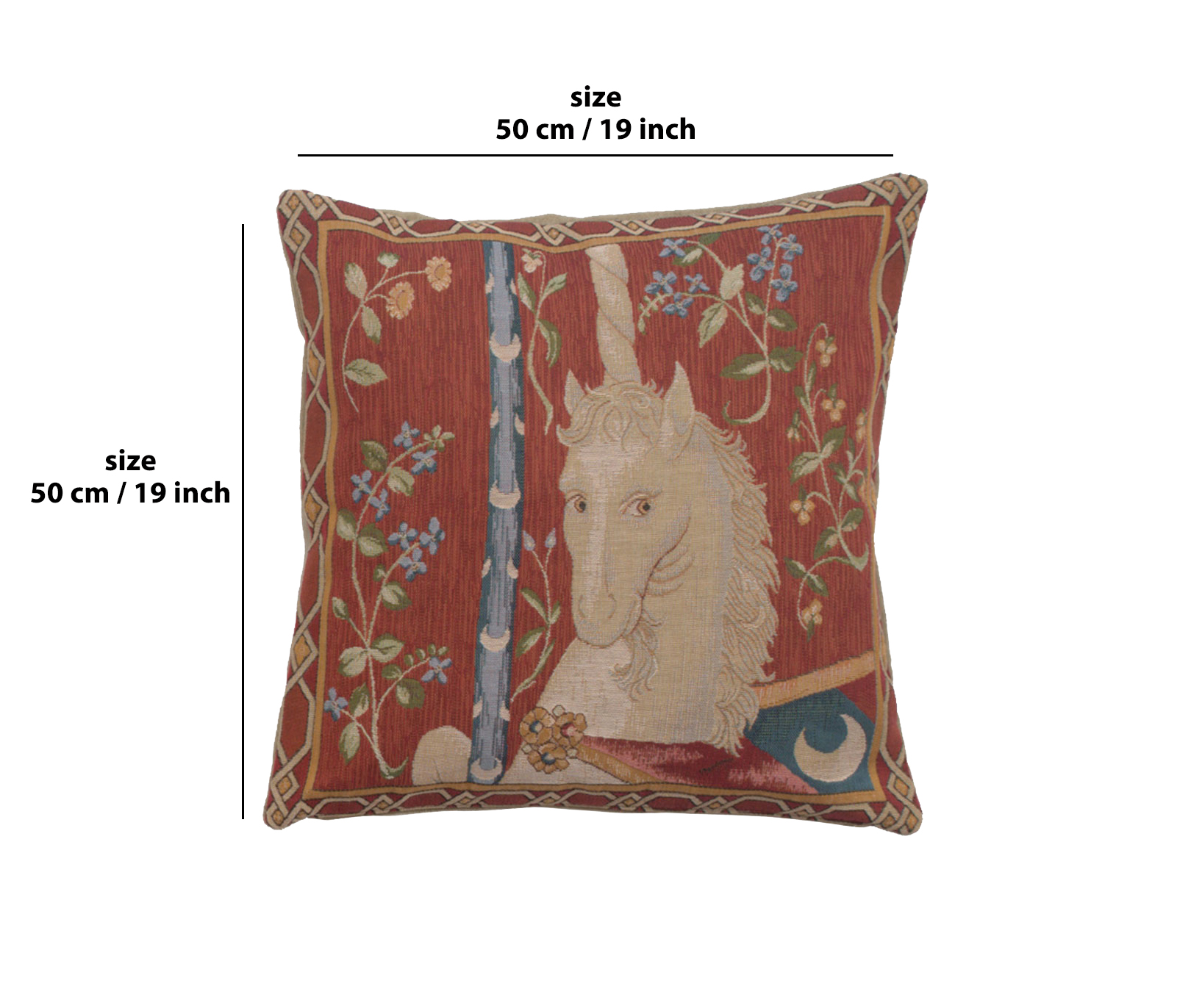 Medieval La Licorne Tapestry Pillow Cover 19x19 Inch Cotton Jacquard Woven Cushion Cover