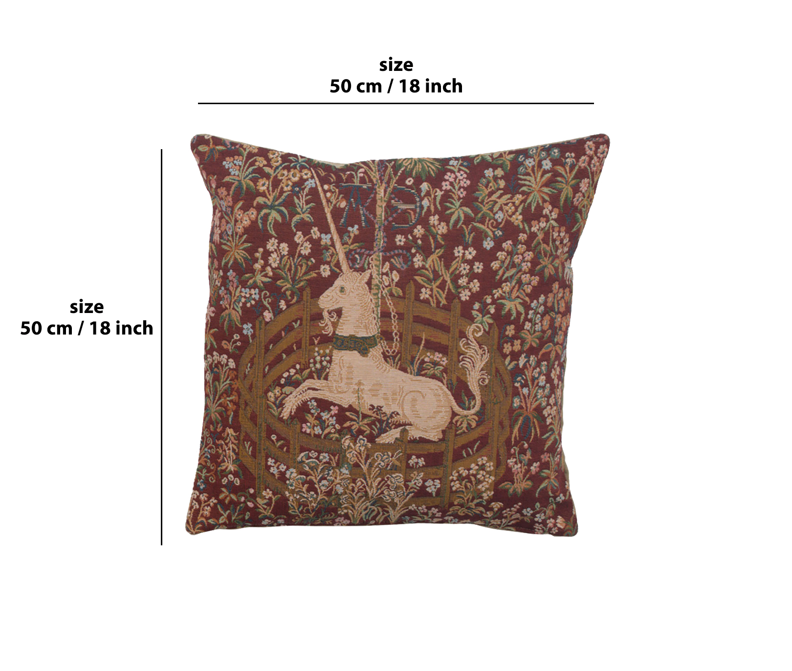 Medieval Licorne Captive in Red I Tapestry Pillow Cover 18x18 Inch Cotton Jacquard Woven Cushion Cover