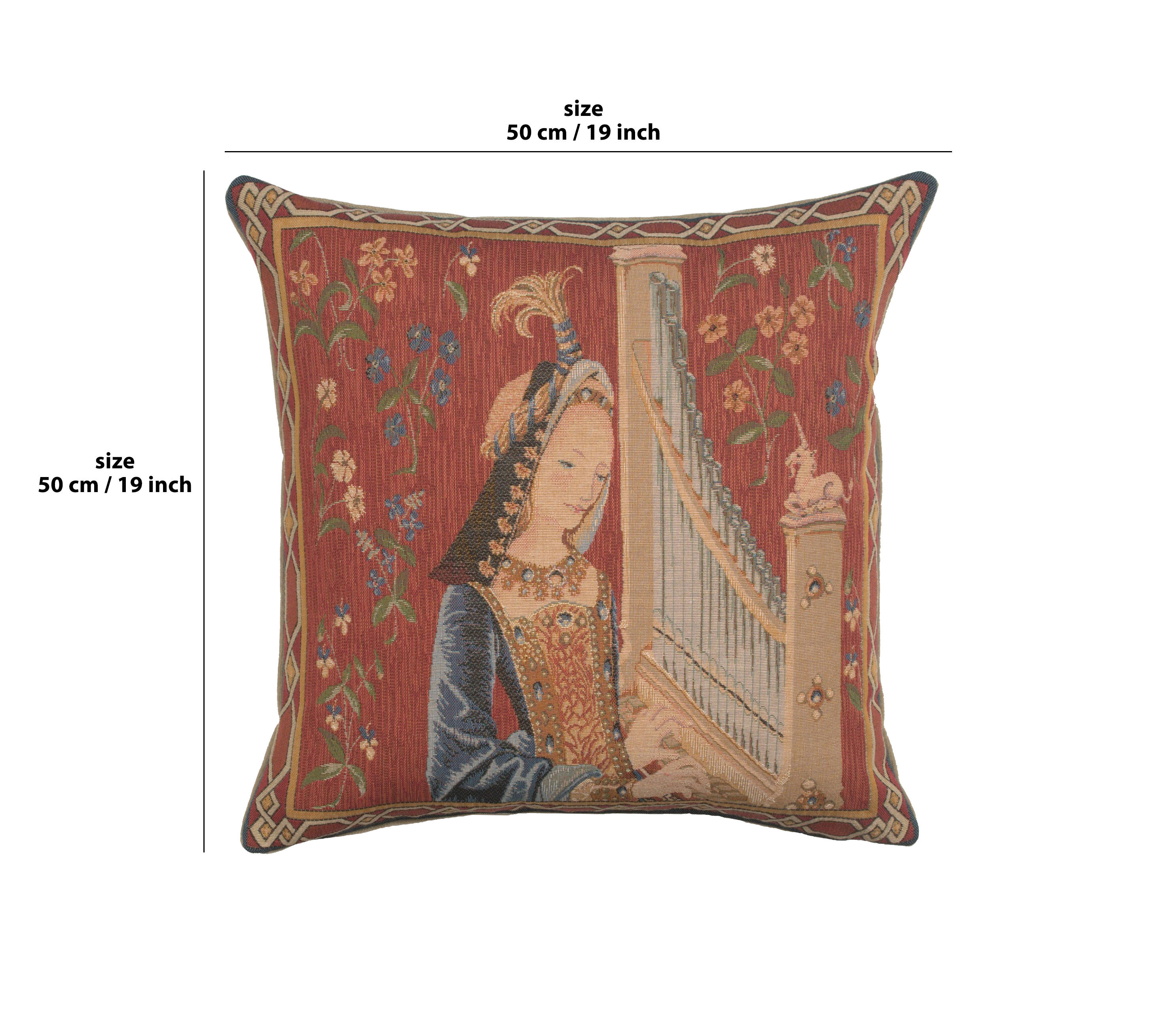 Medieval L'Ouie The Hearing Tapestry Pillow Cover 19x19 Inch Cotton Jacquard Woven Cushion Cover
