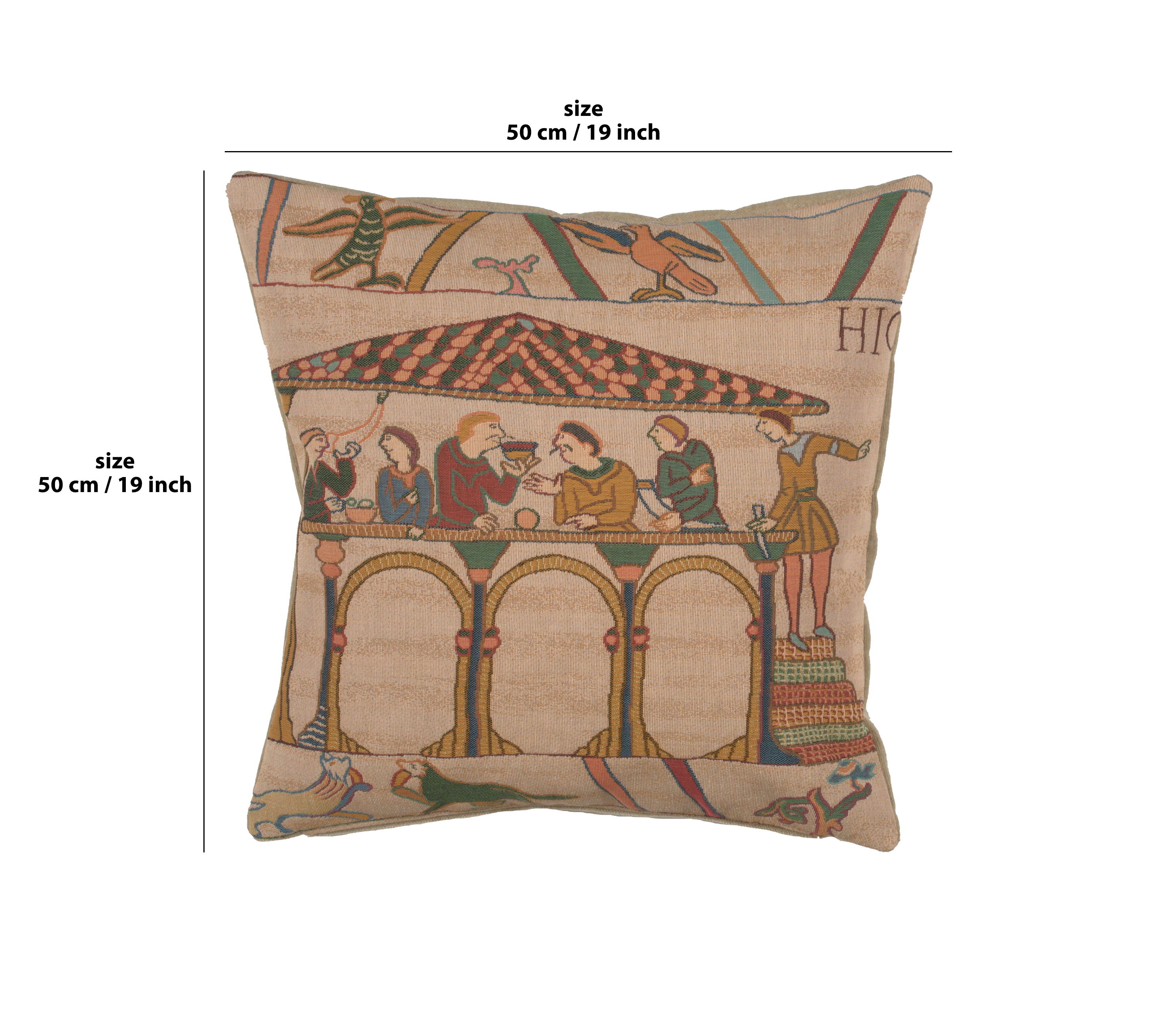 Bayeux Le Repas French Tapestry Pillow Cover 19x19 Inch Cotton Jacquard Woven Cushion Cover