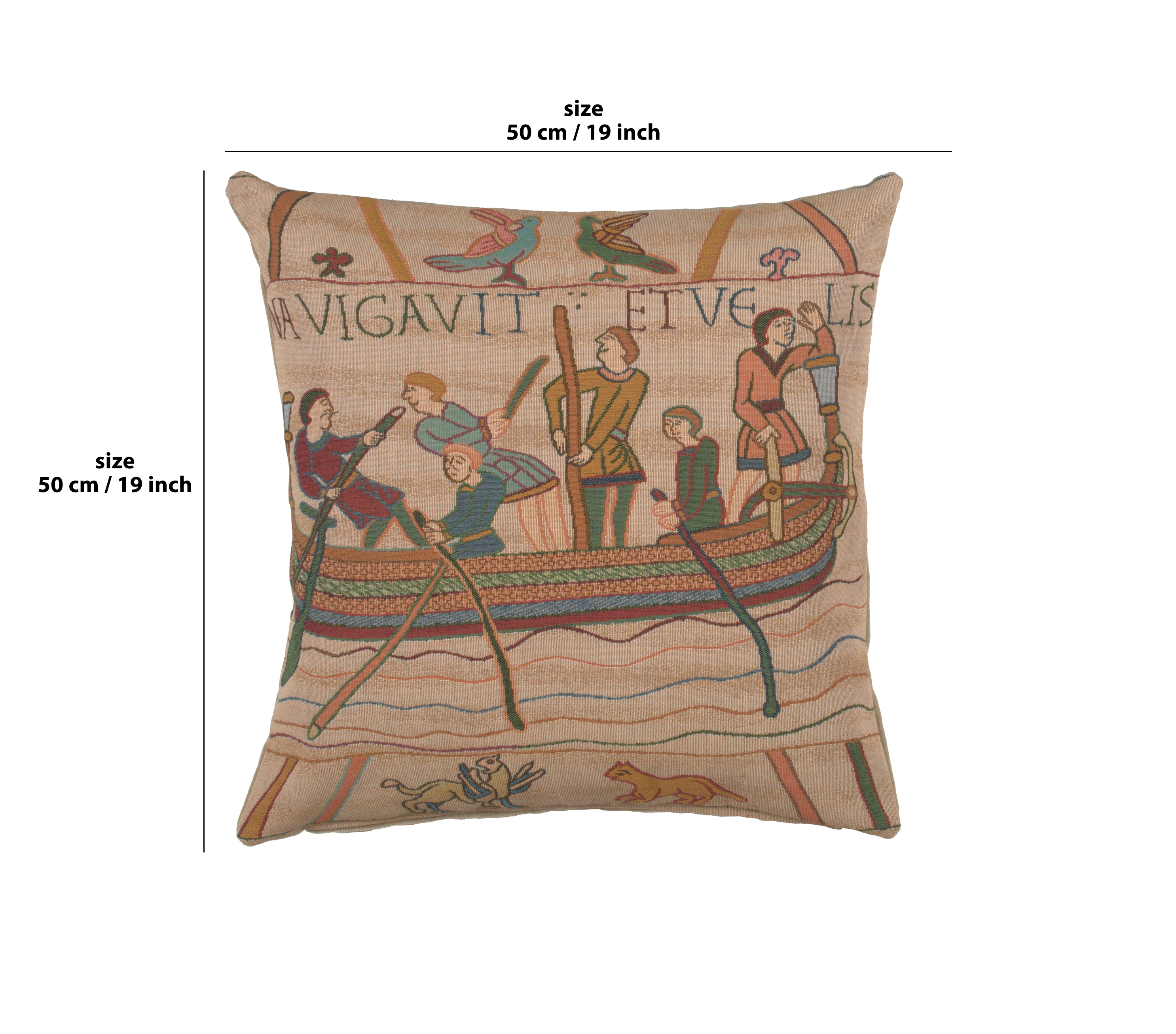 Bayeux L'Embarquement French Tapestry Pillow Cover 19x19 Inch Cotton Jacquard Woven Cushion Cover