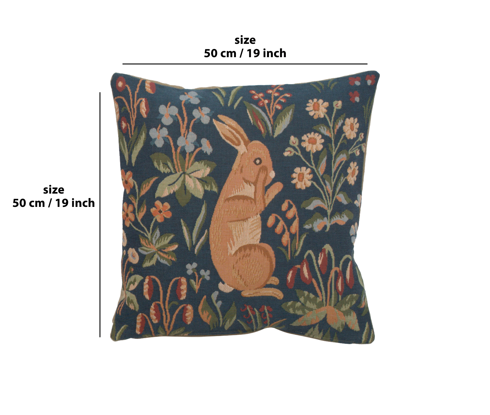 Medieval Rabbit Upright Tapestry Pillow Cover 19x19 Inch Cotton Jacquard Woven Cushion Cover