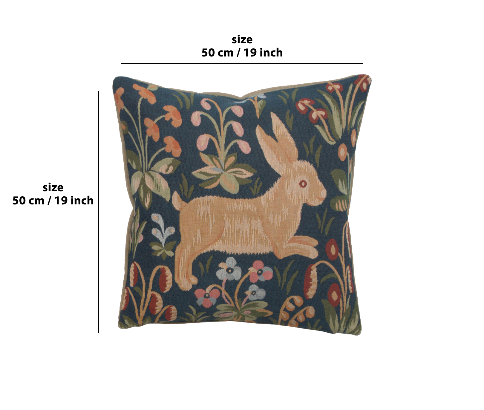 Medieval Rabbit Running Tapestry Pillow Cover 19x19 Inch Cotton Jacquard Woven Cushion Cover