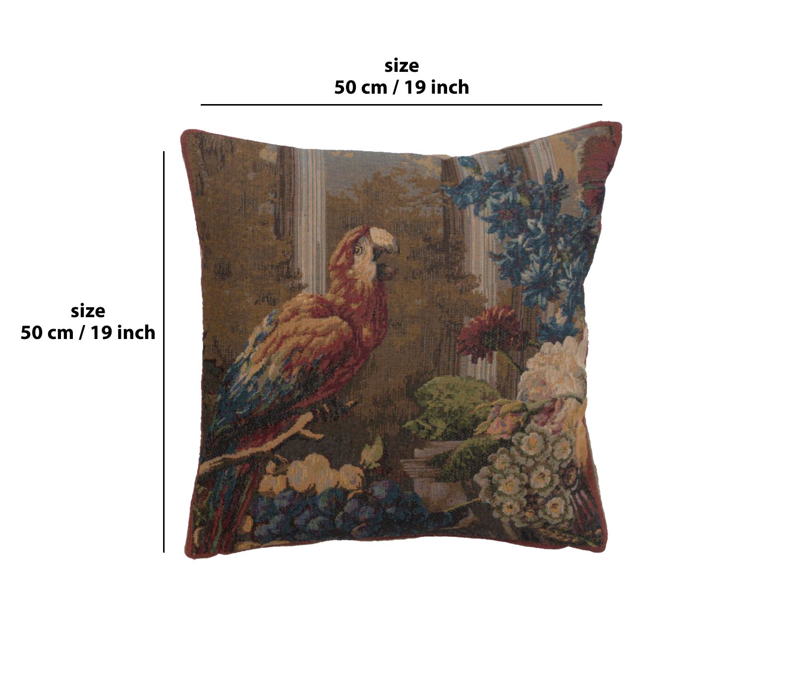 Perroquet French Tapestry Pillow Cover 19x19 Inch Cotton Jacquard Woven Cushion Cover